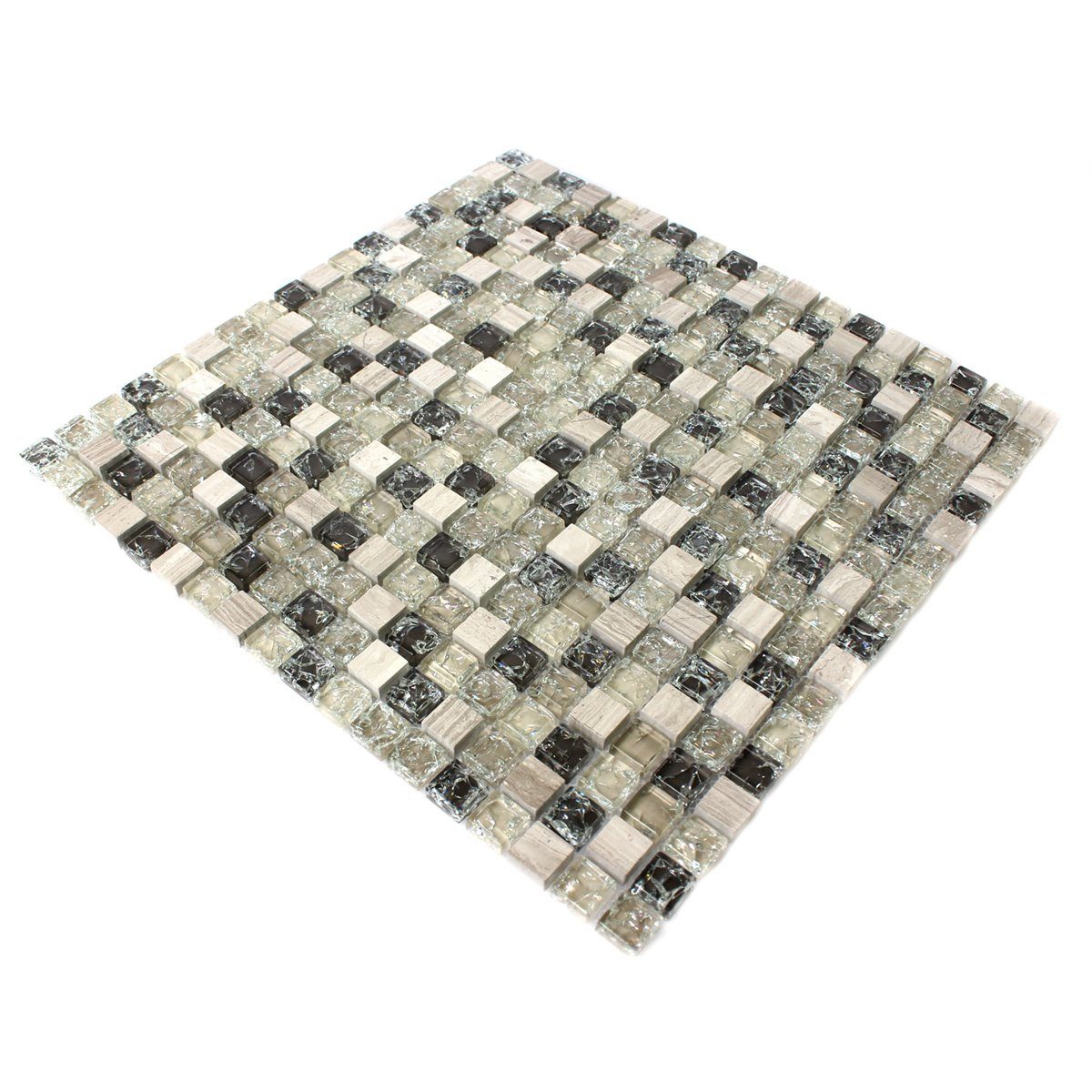 Mosafil Mosaikfliesen Glas Naturstein Mosaikfliesen Malawi Bruchglas Quadrat, Naturstein-Glas-Marmor 30.500x30.500, beige-grau-grün, Verlegefertig auf ein Netz geklebt - Frostsicher - Wasserfest