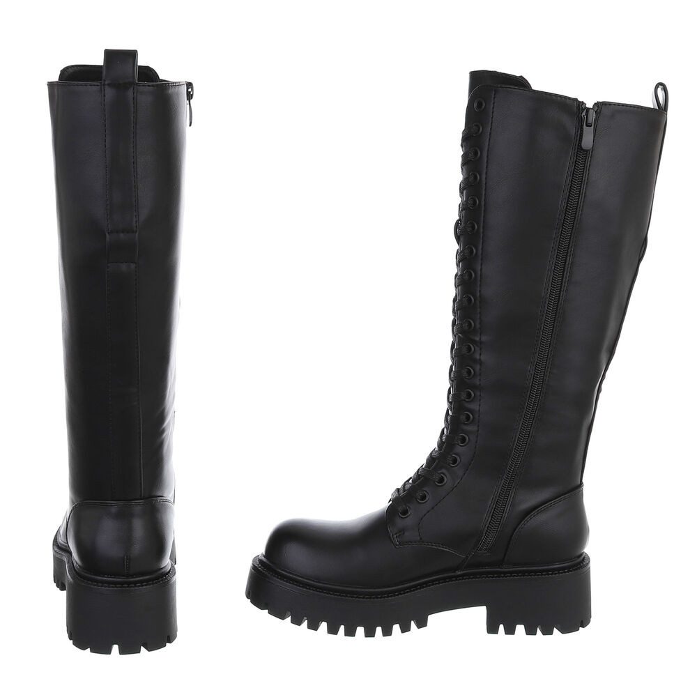 Ital-Design Damen High-Top Schnürstiefel Combat-Stil robust Plateaustiefel (92457878) Blockabsatz Stiefel in Schwarz – Bild 5 von 5