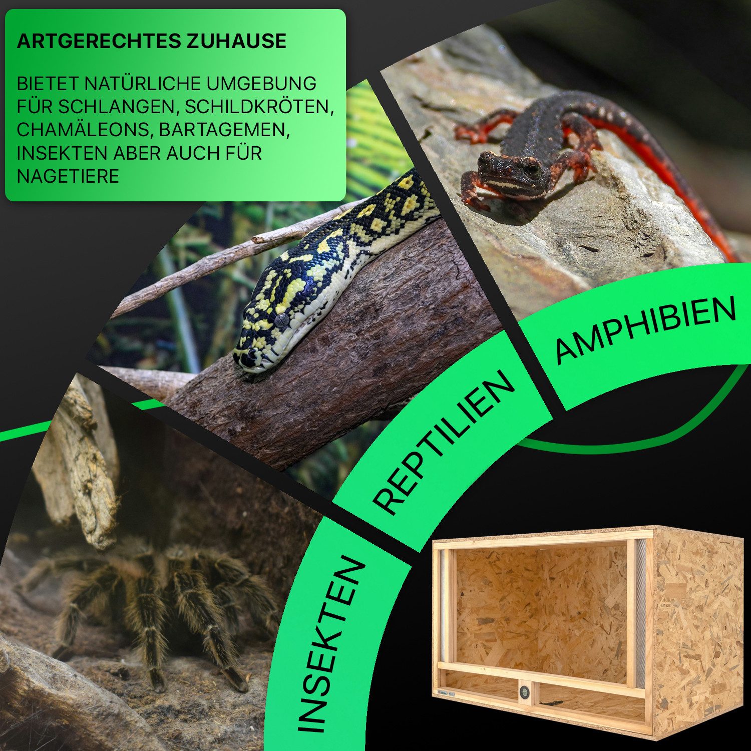 ITA Terrarium Holz Terrarium 120х60х60 mit Frontbelüftung & Integriertem Hygrometer, Holzterrarium aus OSB - Terrarien für Reptilien, Schlangen, Amphibien