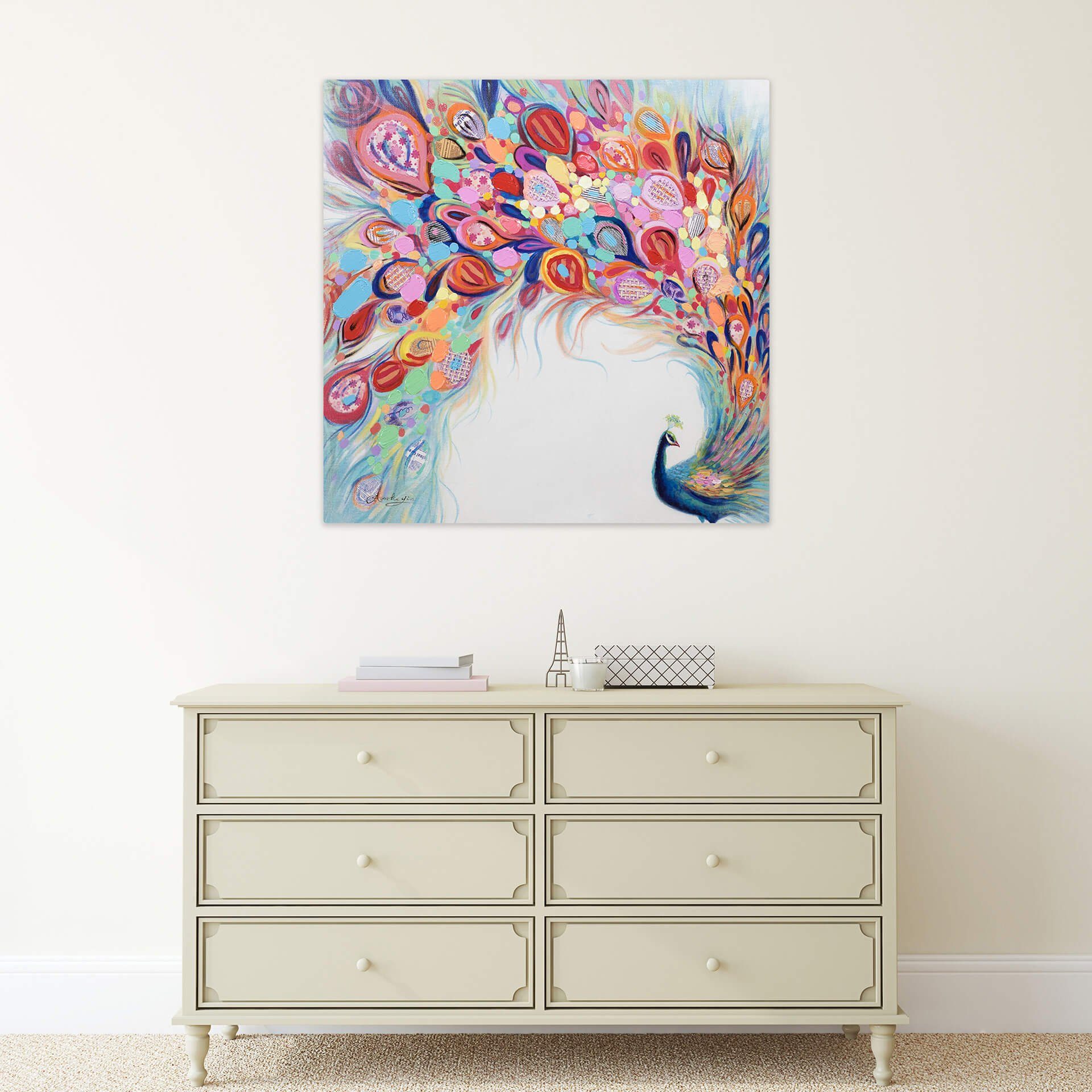 KUNSTLOFT Gemälde Stolze Farbenpracht 80x80 cm, Leinwandbild 100% HANDGEMALT Wandbild Wohnzimmer