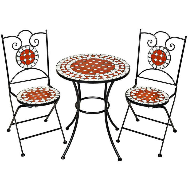tectake Essgruppe »Gartenmöbel Set Mosaik mit 2 Stühlen und Tisch«, (3-tlg., Set aus Stühlen und Esstisch)