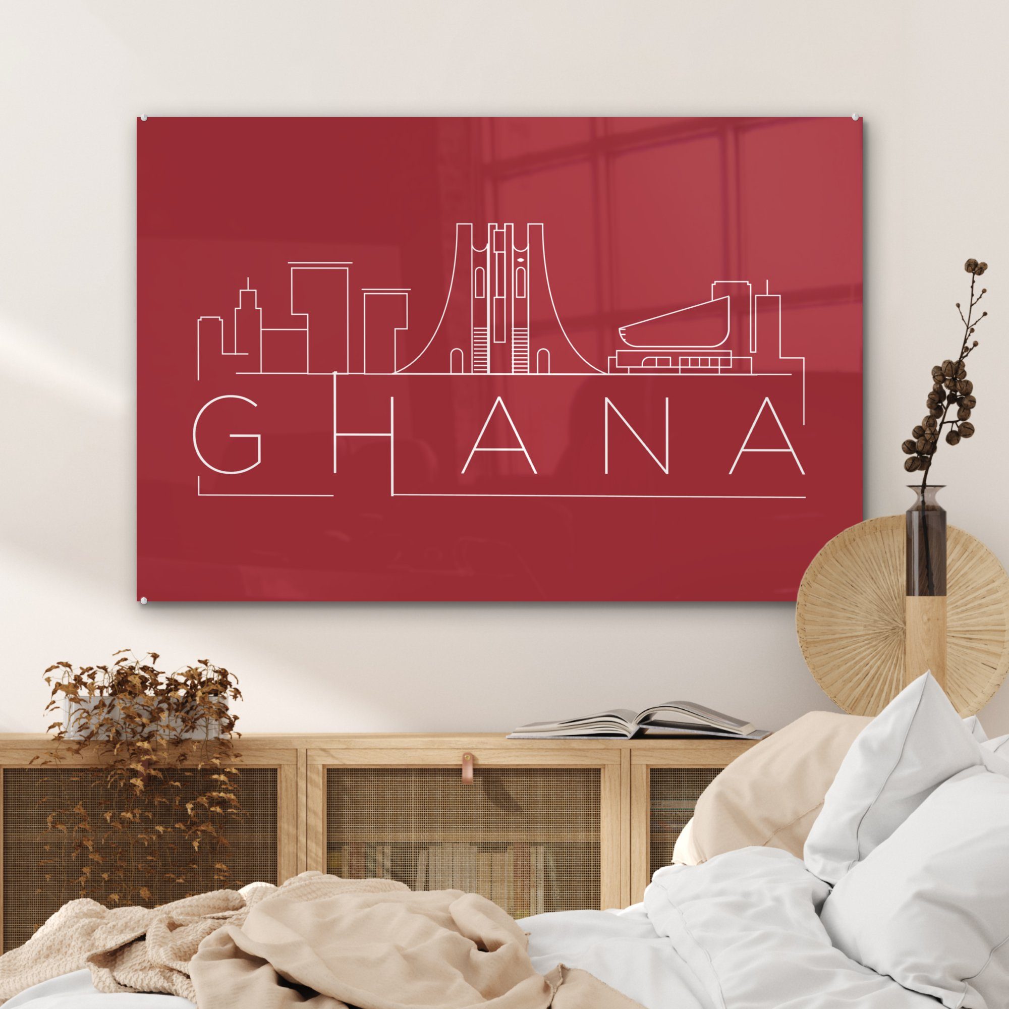 Wohnzimmer Hintergrund, St), auf & MuchoWow Acrylglasbilder Skyline (1 Schlafzimmer Acrylglasbild rotem "Ghana"