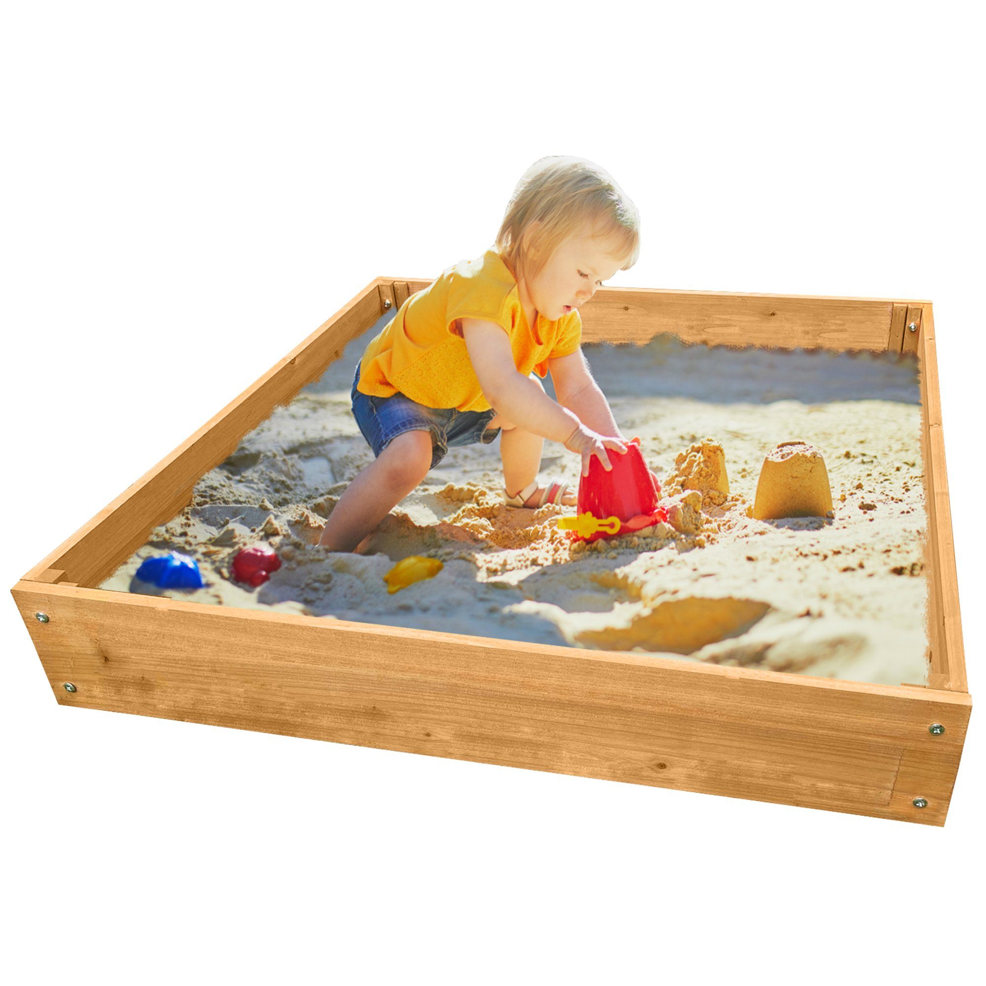 Kinder Sandkasten mit Dach NYVIKids Lucia 116x116 cm - Sandkasten mit  verstellbarer Sonnenschutz Abdeckung & 4 Sitzbänken