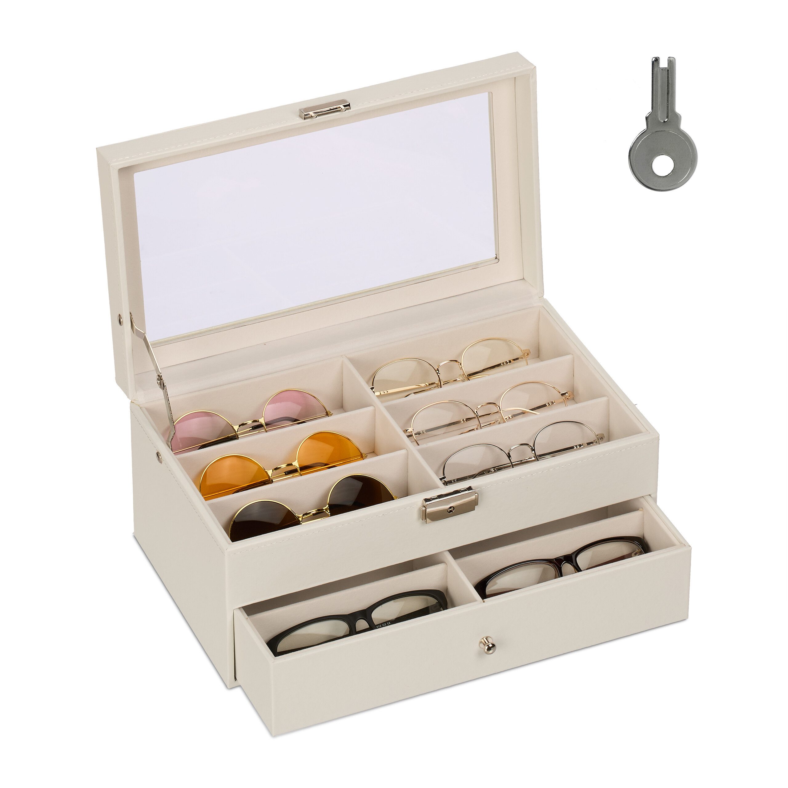 relaxdays Brillenetui Brillenbox für 12 Brillen, weiß
