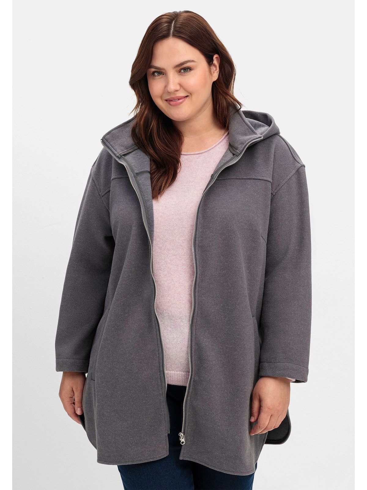 Sheego Langjacke Große Größen mit Stehkragen und überschnittenen Schultern