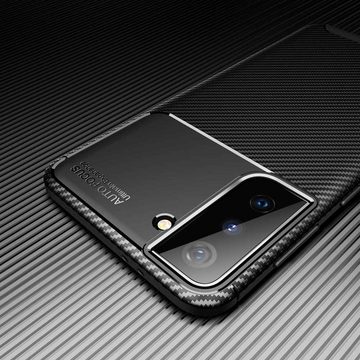 FITSU Handyhülle Handyhülle für Samsung Galaxy S21 FE Case im Carbon Design Schwarz, Handyhülle mit Carbon Optik, stabile Schutzhülle, Case mit Eckenschutz