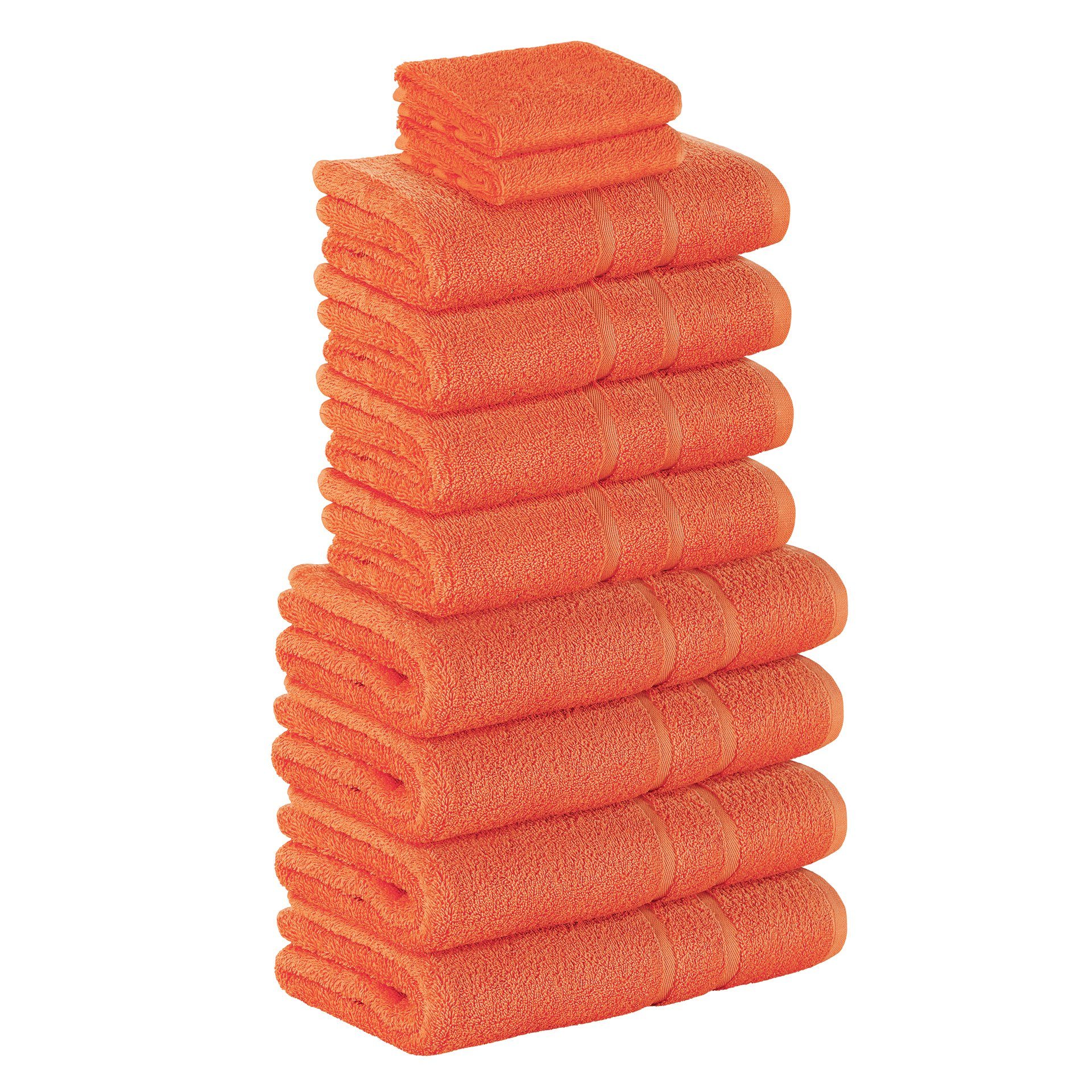 Frottee SET Farben Orange 2x Gästehandtuch Baumwolle als Set Pack, GSM 500 Duschtücher 10er 100% 4x Teilig) GSM Handtuch (Spar-set), in Handtuch Handtücher 500 StickandShine (10 Baumwolle 4x 100% verschiedenen