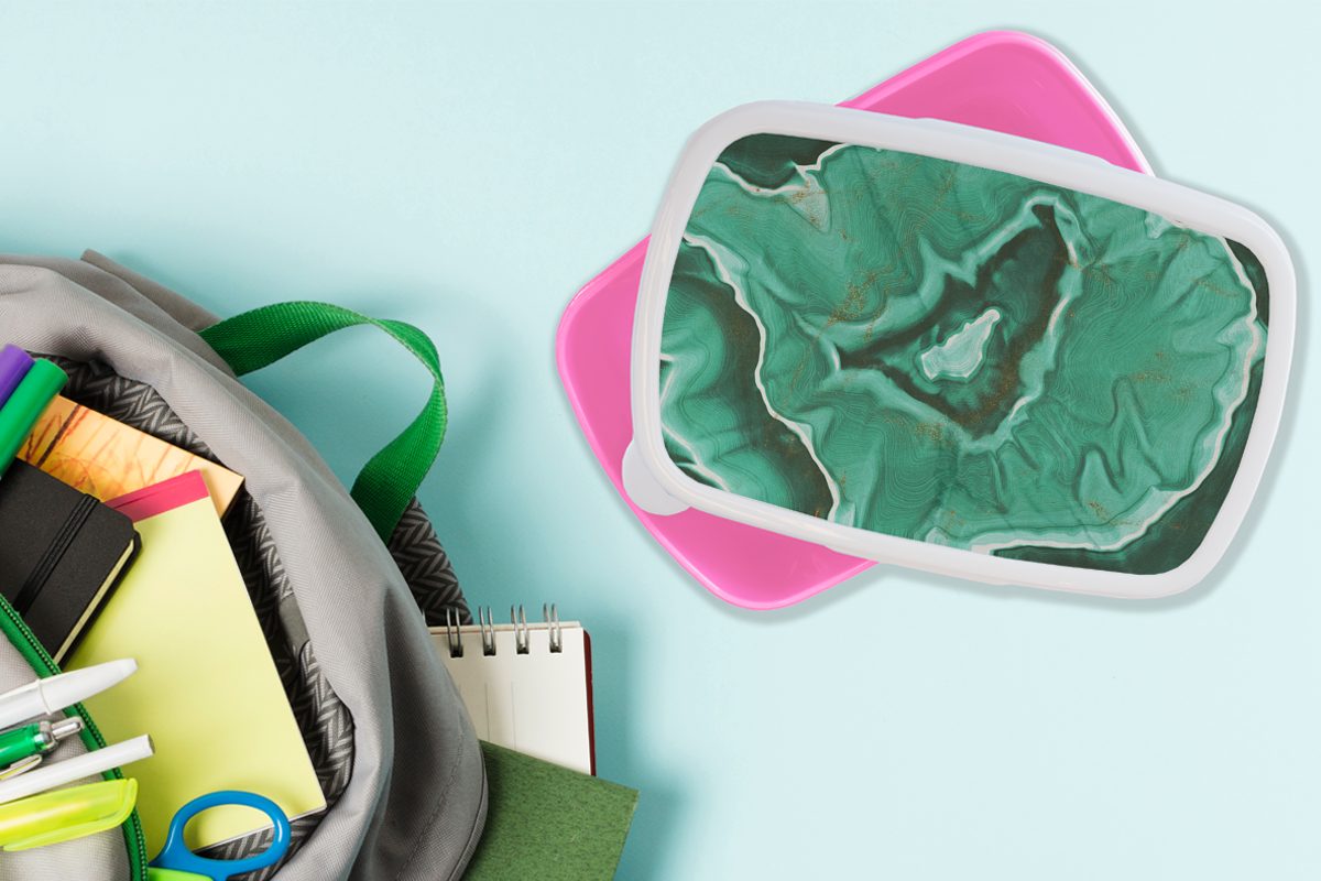 Kinder, Golden, Brotdose - (2-tlg), Erwachsene, Lunchbox rosa für Kunststoff, Mädchen, Brotbox Aqua Snackbox, Marmor - Kunststoff MuchoWow