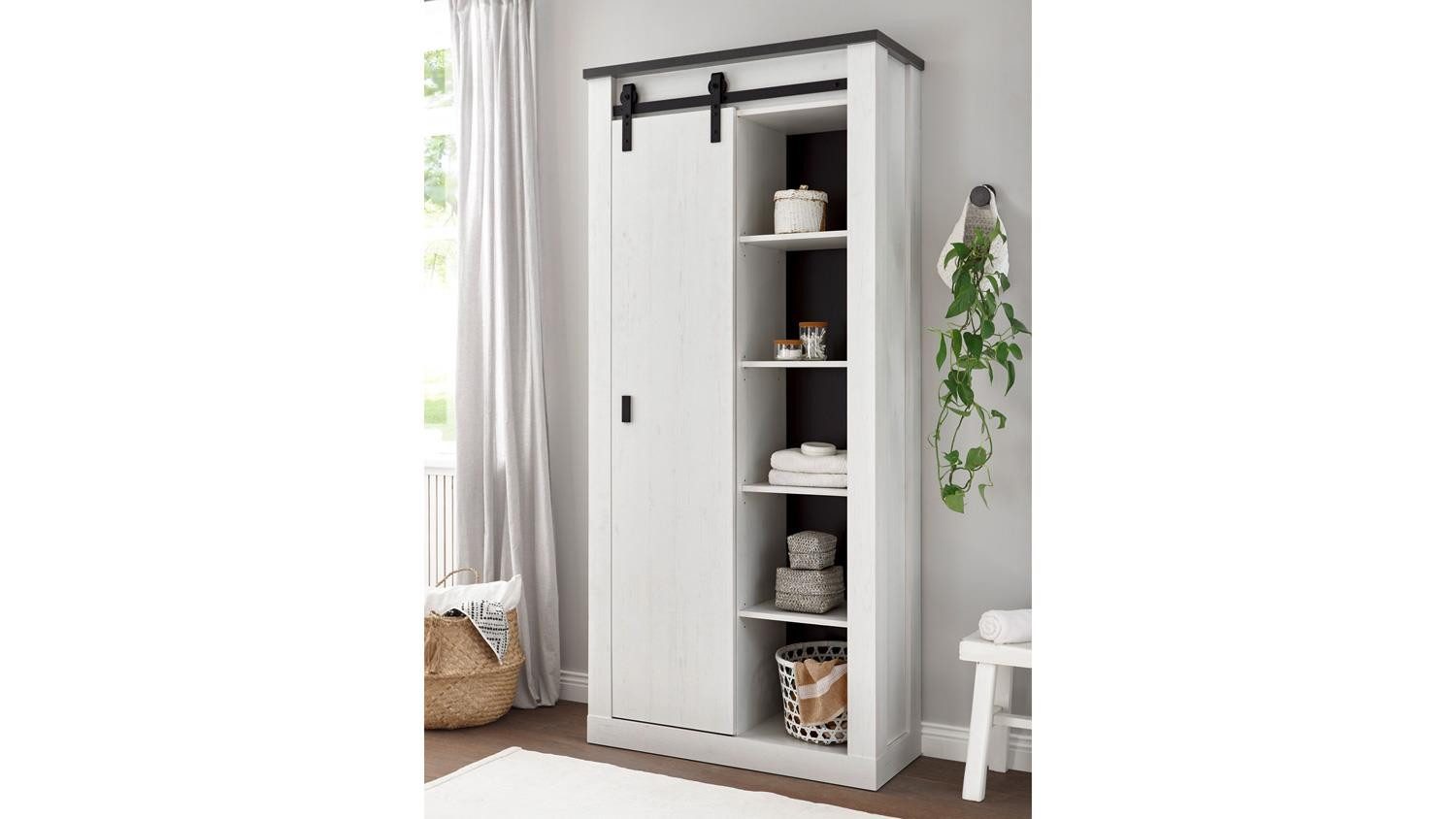 Möbel Akut Regal Regal Sherwood 14 Pinie weiß und anthrazit 93 cm