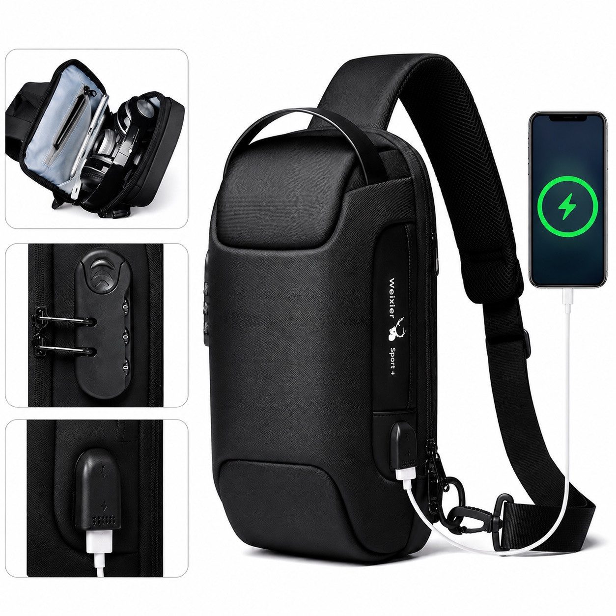 MOPUEA Schultertasche Brusttasche Sling Bag Umhängetasche Herren Wasserdichte Brusttasche (für Reisen Wandern Mehrere Taschen Crossbody Pack, 1-tlg), mit USB-Ladeanschluss Schultertasche Crossover Rucksack Daypacks