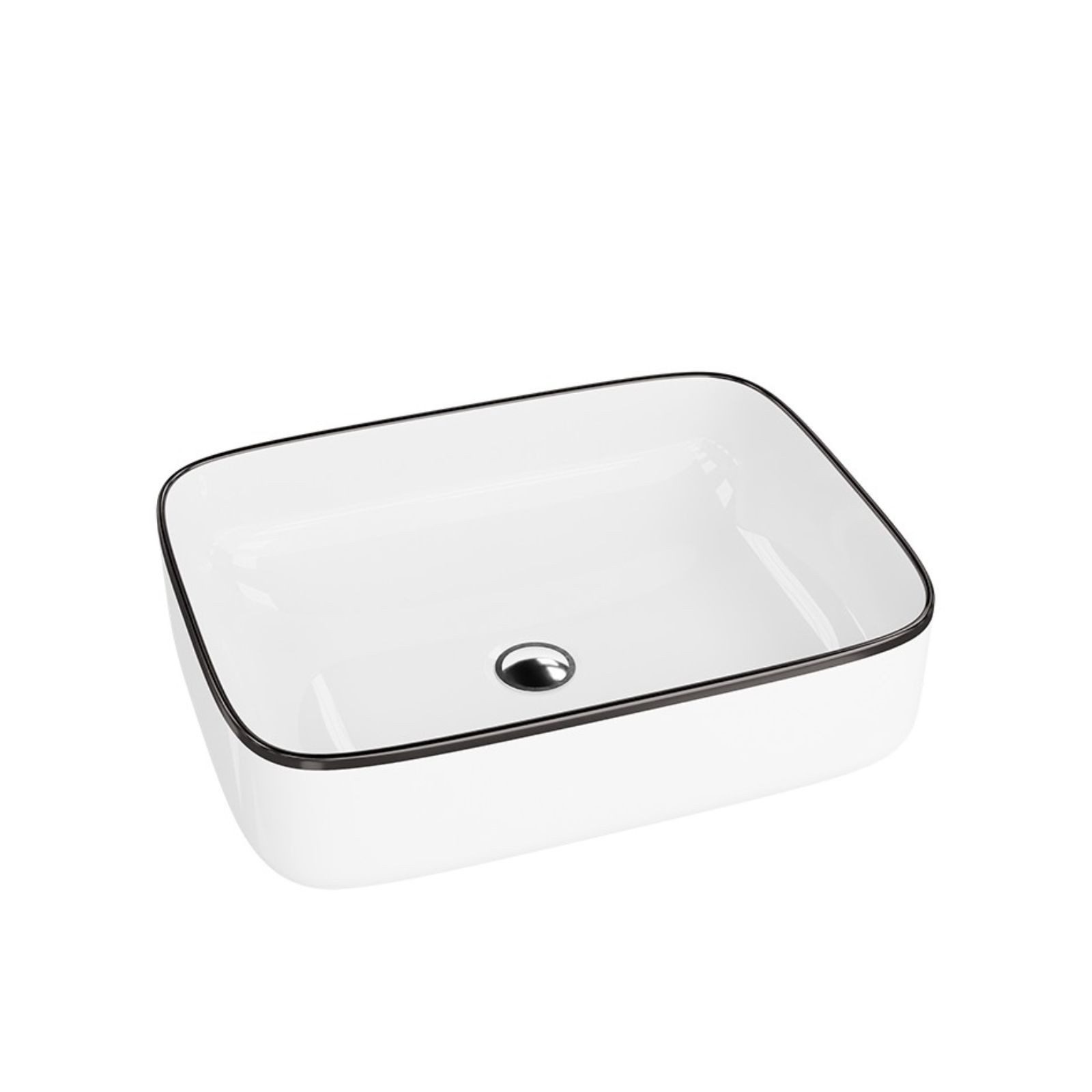 Waschbecken Aufsatzwaschbecken GALERA BLACK LINE, rechteckig (505×400×140 mm), ohne Überlauf ohne Hahnlochbohrung glänzend weiß/schwarz