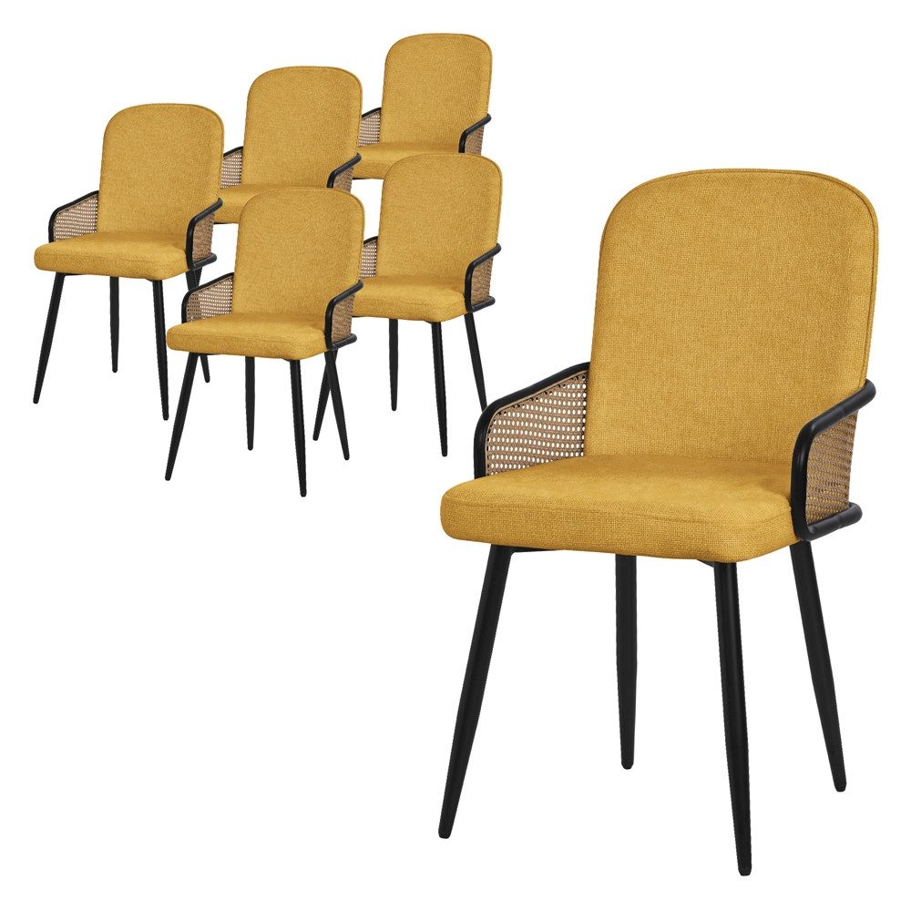 ML-DESIGN Polsterstuhl Esszimmerstühle mit Armlehne & Rückenlehne Ergonomische moderne Design (6 St), Armlehnstuhl mit Metallbeine 6er Set Senf Lounge Sessel bis 120 kg