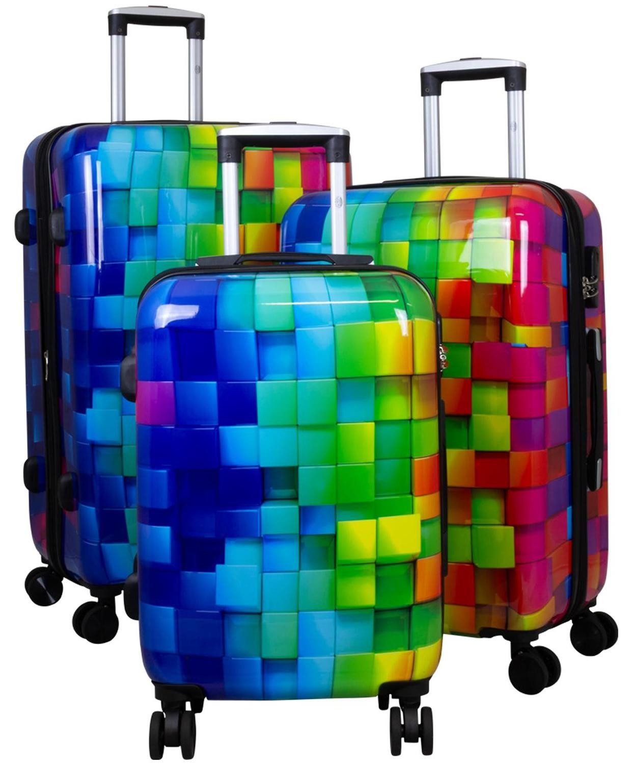 Warenhandel König Trolleyset Mosaik, 4 Rollen, (Gr. M, L und XL, 3 tlg., Hartschalen Trolley Set), mit Motiv, Dehnfalte für Gr. L und XL, aufrecht rollbar