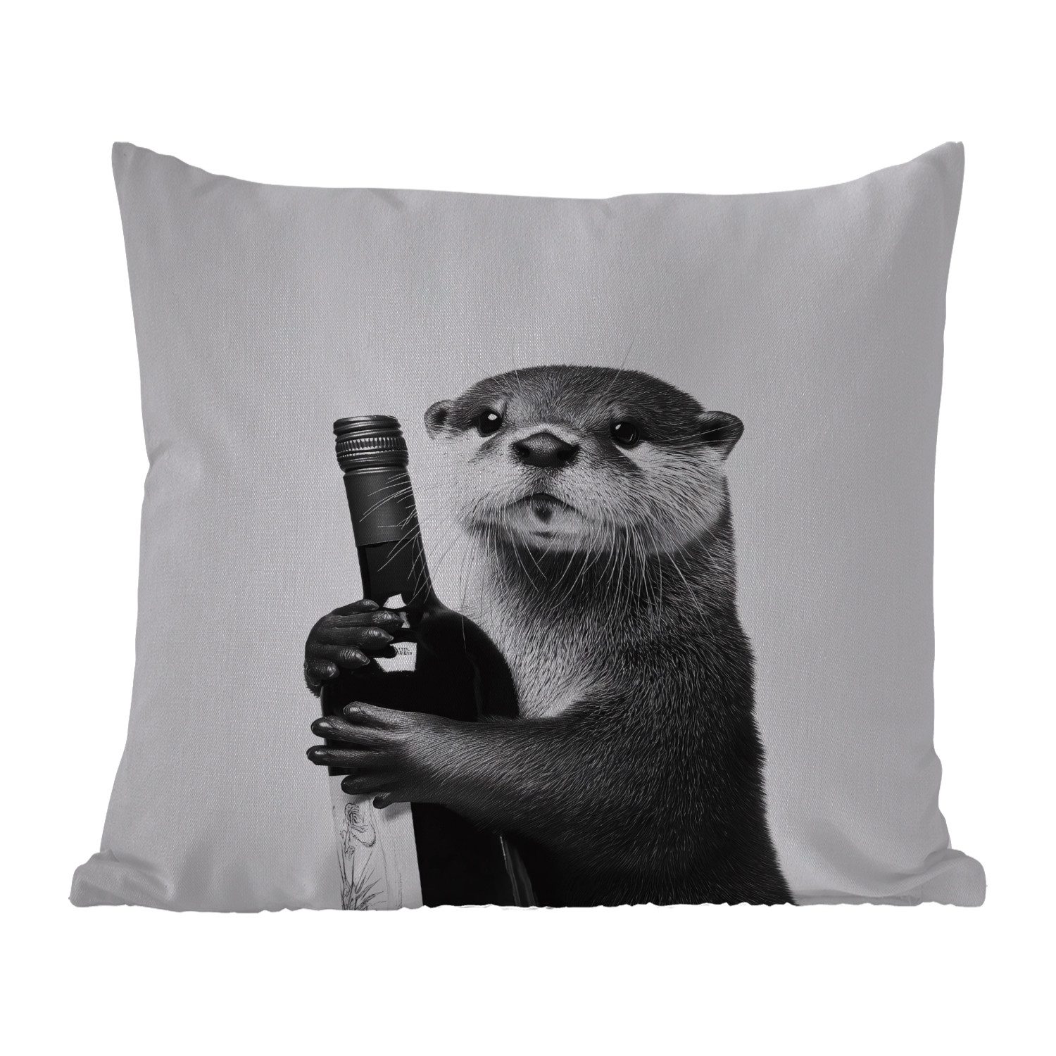 MuchoWow Dekokissen Weinflasche - Otter - Schwarz, Kissenhülle für den Außenbereich, Outdoor, Kissen, 50x50 cm