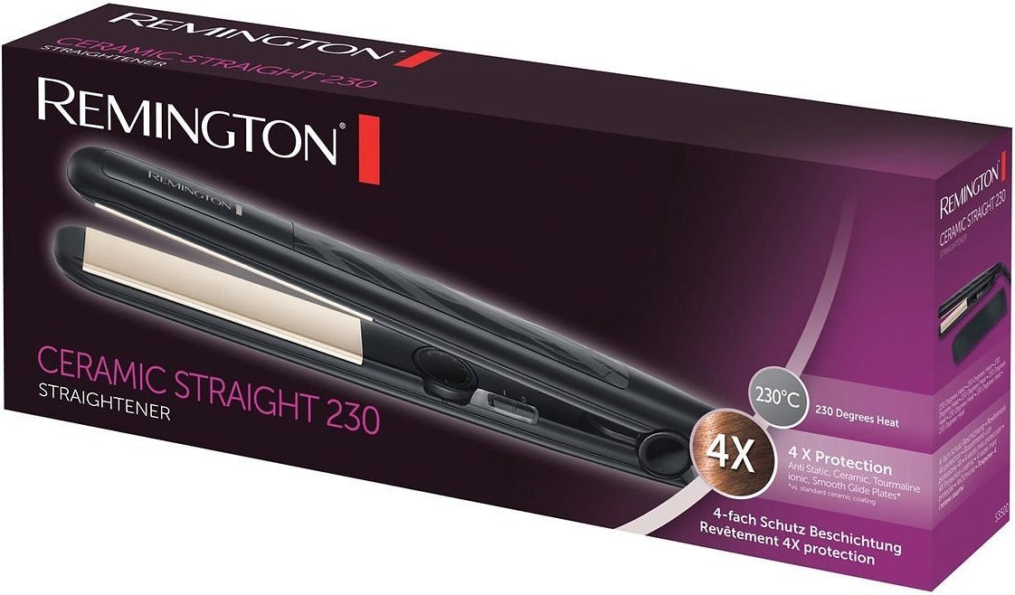 Remington Glätteisen Ceramic Straight, S3500, Haarglätter Keramik-Turmalin-Beschichtung, 4-facher Schutz, variable Temperatureinstellung von 150-230 °C schwarz