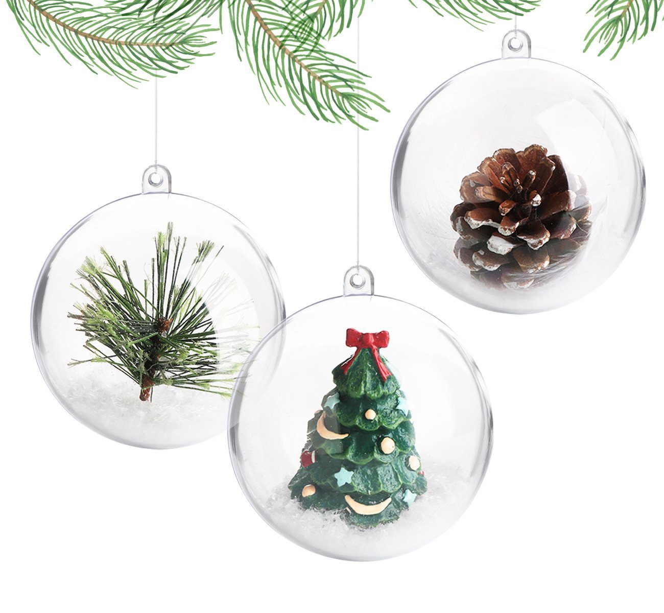 Transparent Perlenfaden- Schneeflocken Homewit 20 Acrylkugeln (20 Federn- Weihnachtsbaumkugel mit Stück St), Weihnachtskugeln Set Christbaumkugeln