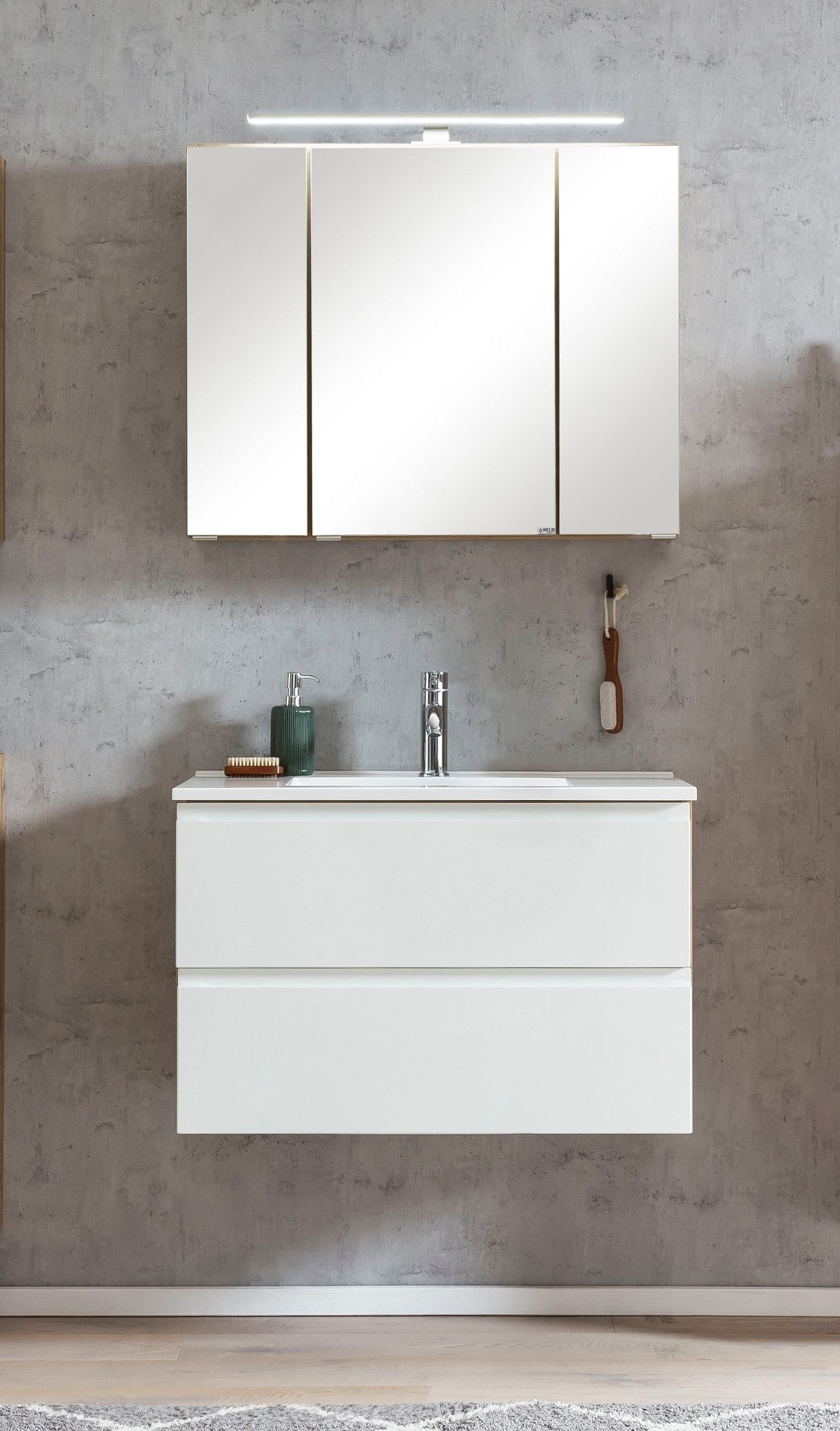 HELD MÖBEL Badmöbel-Set (2-tlg) in weiß / Wotaneiche-Dekor - 80x195x47cm (BxHxT), (2-tlg)