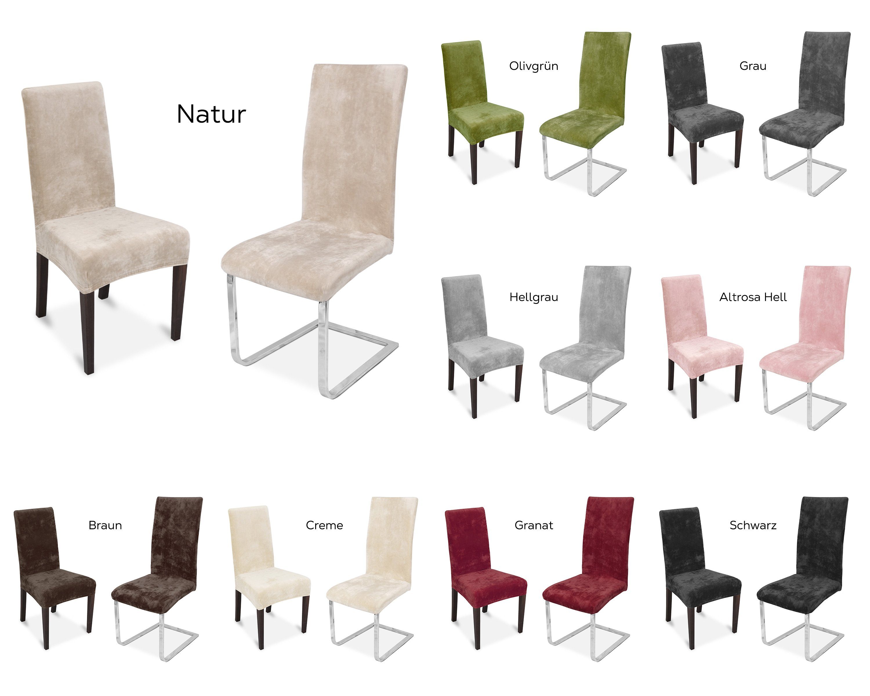 Beautex Stuhlhusse Maya Samt Mirofaser Stuhlhusse, elastische Stretch Husse Bi-Elastic