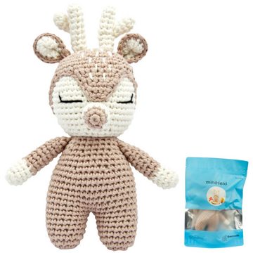 miniHeld Babypuppe Handgestrickter Hirsch/Reh gehäkelt aus Baumwolle Spielzeug 18 cm