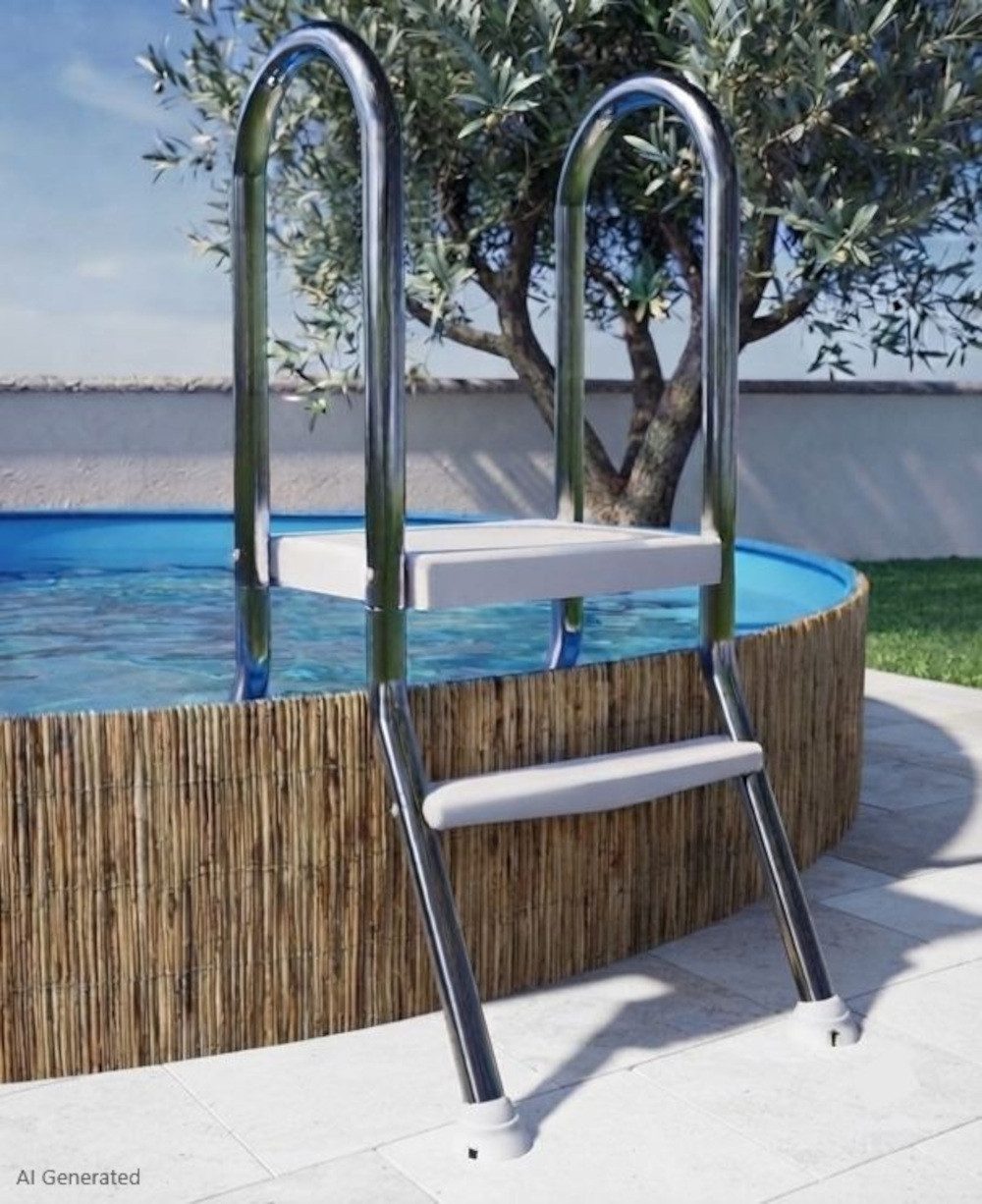 BruKa Poolleiter EASY teilversenkte Edelstahl Becken Pool Leiter Schwimmbad Treppe (1-St) – Bild 2 von 5