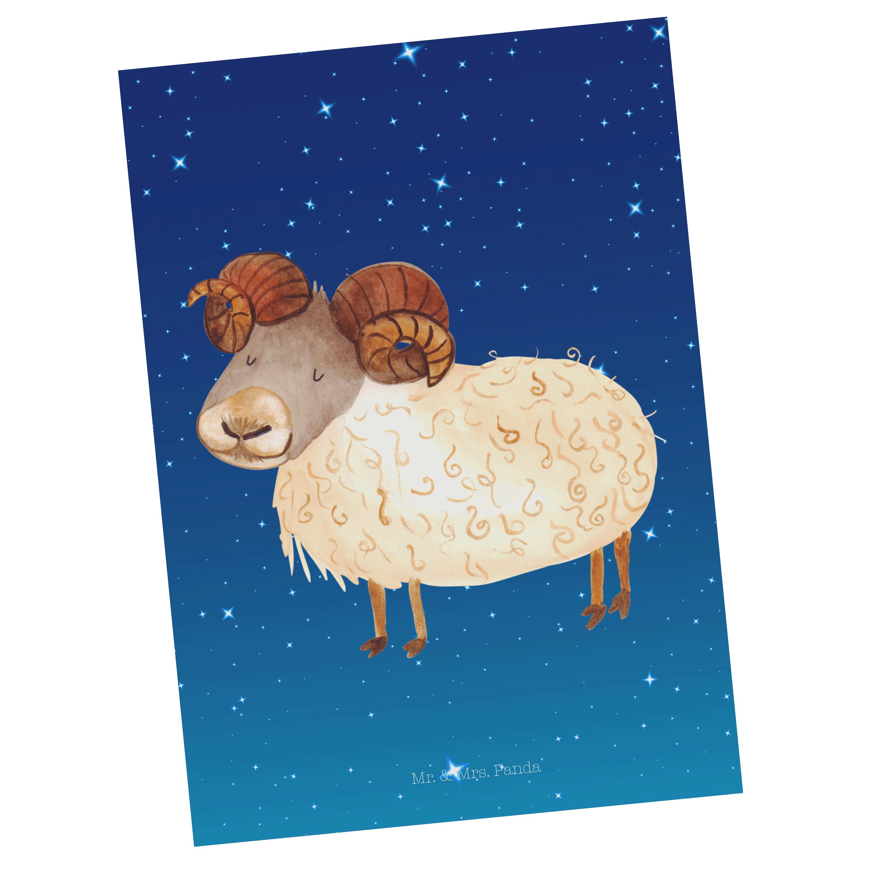 Mr. & Mrs. Panda Postkarte Sternzeichen Widder - Sternenhimmel Blau - Geschenk, Einladung, Gesch