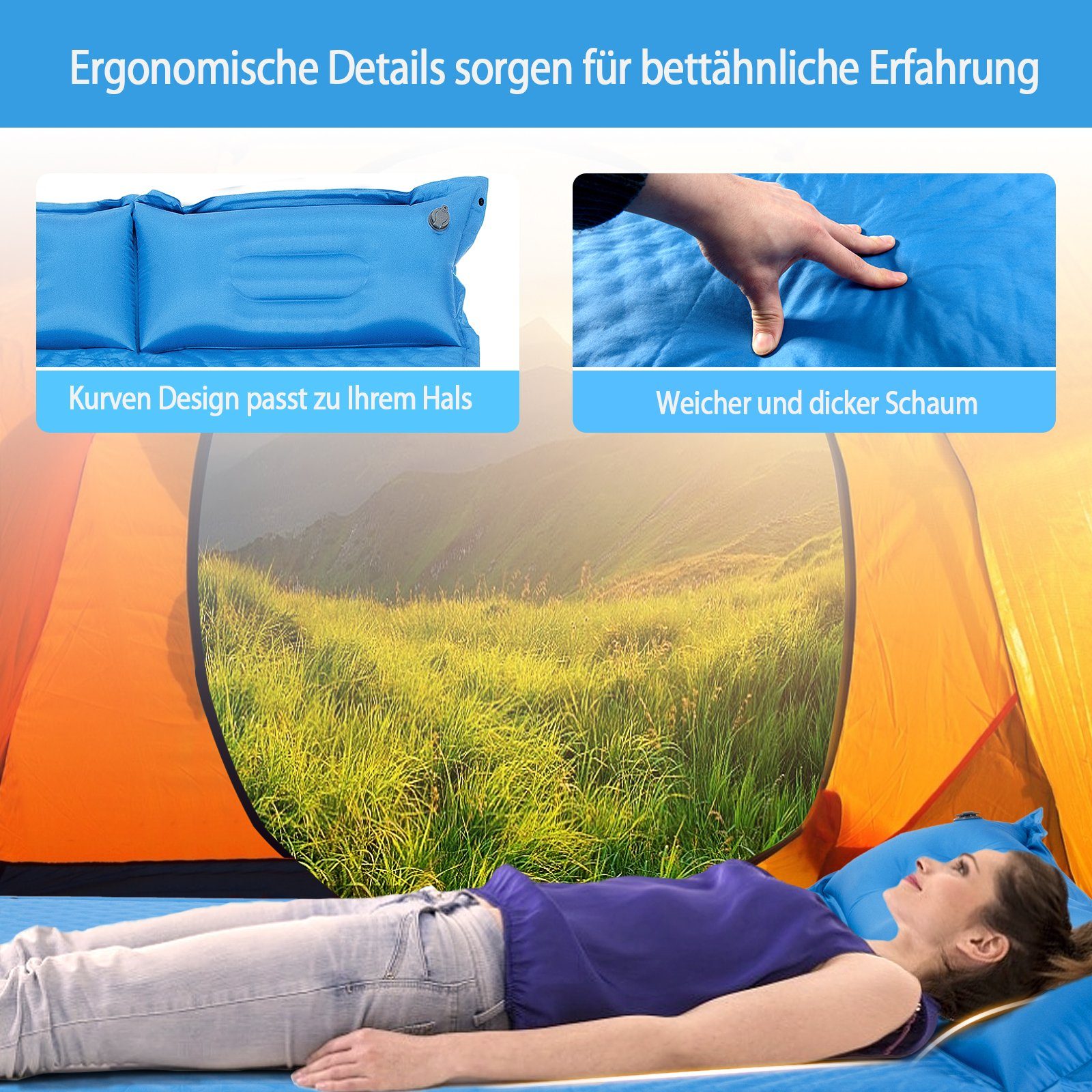 COSTWAY Isomatte Campingmatte mit Kissen, Selbstaufblasend, 2 Personen – Bild 5 von 5