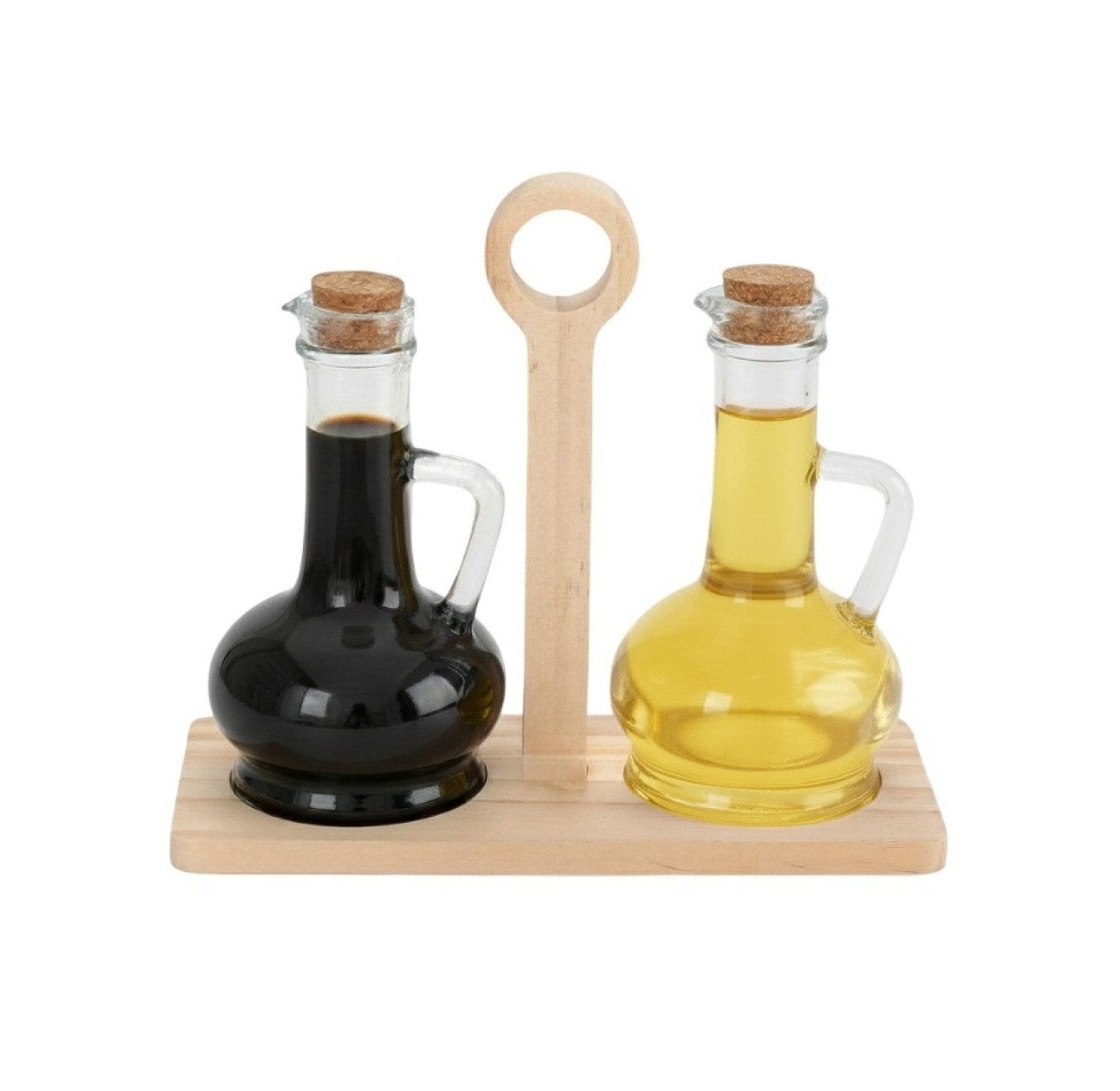 Cheffinger Ölspender Essigspender im Holzständer - Set mit 2 Karaffen & Korkverschluss, (3-tlg)