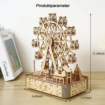 Novzep 3D-Puzzle 3D Holzpuzzle, DIY Riesenrad Spieluhr mit Zahnradantrieb, 183 teile, Puzzleteile