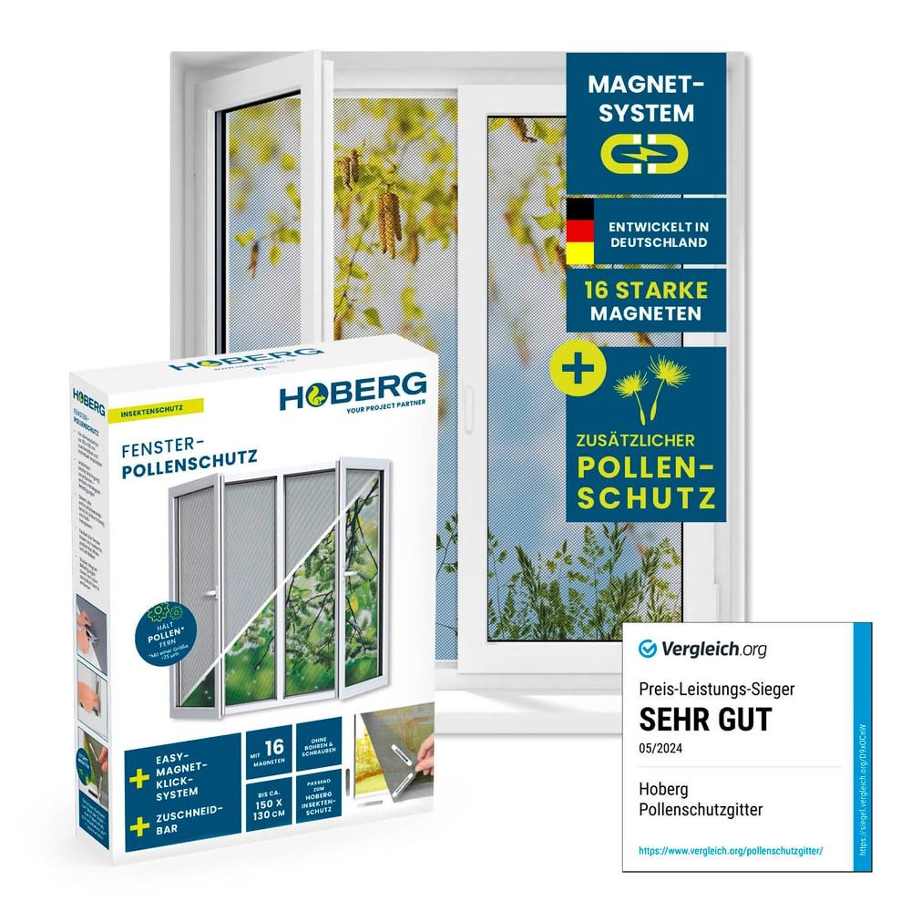 Hoberg Insektenschutz-Fensterrahmen Fliegengitter Moskitonetz inkl. Pollenschutz 150x130cm, (1-St), Fliegennetz, individuell zuschneidbar
