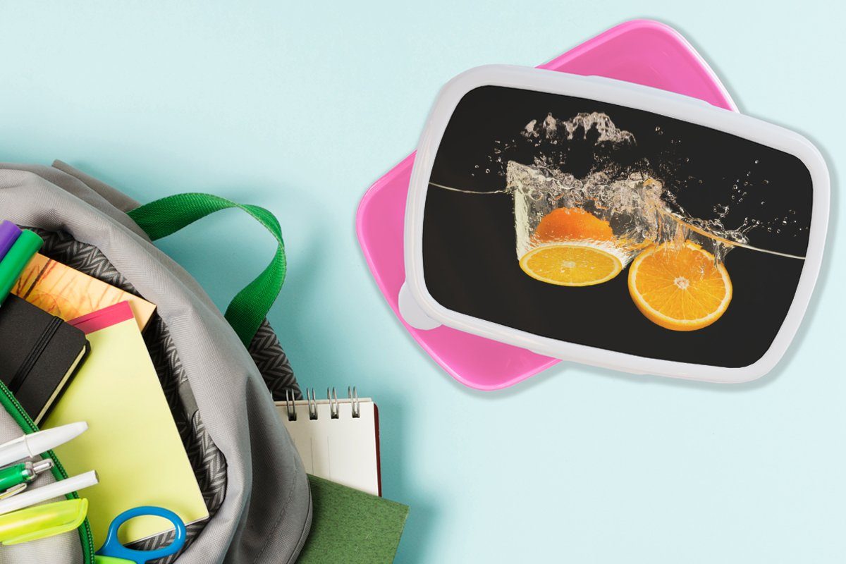 MuchoWow Lunchbox (2-tlg), Stillleben Brotdose für Mädchen, Brotbox Obst, Kunststoff, - Erwachsene, Orange Snackbox, - Wasser rosa Kunststoff Schwarz - - Kinder