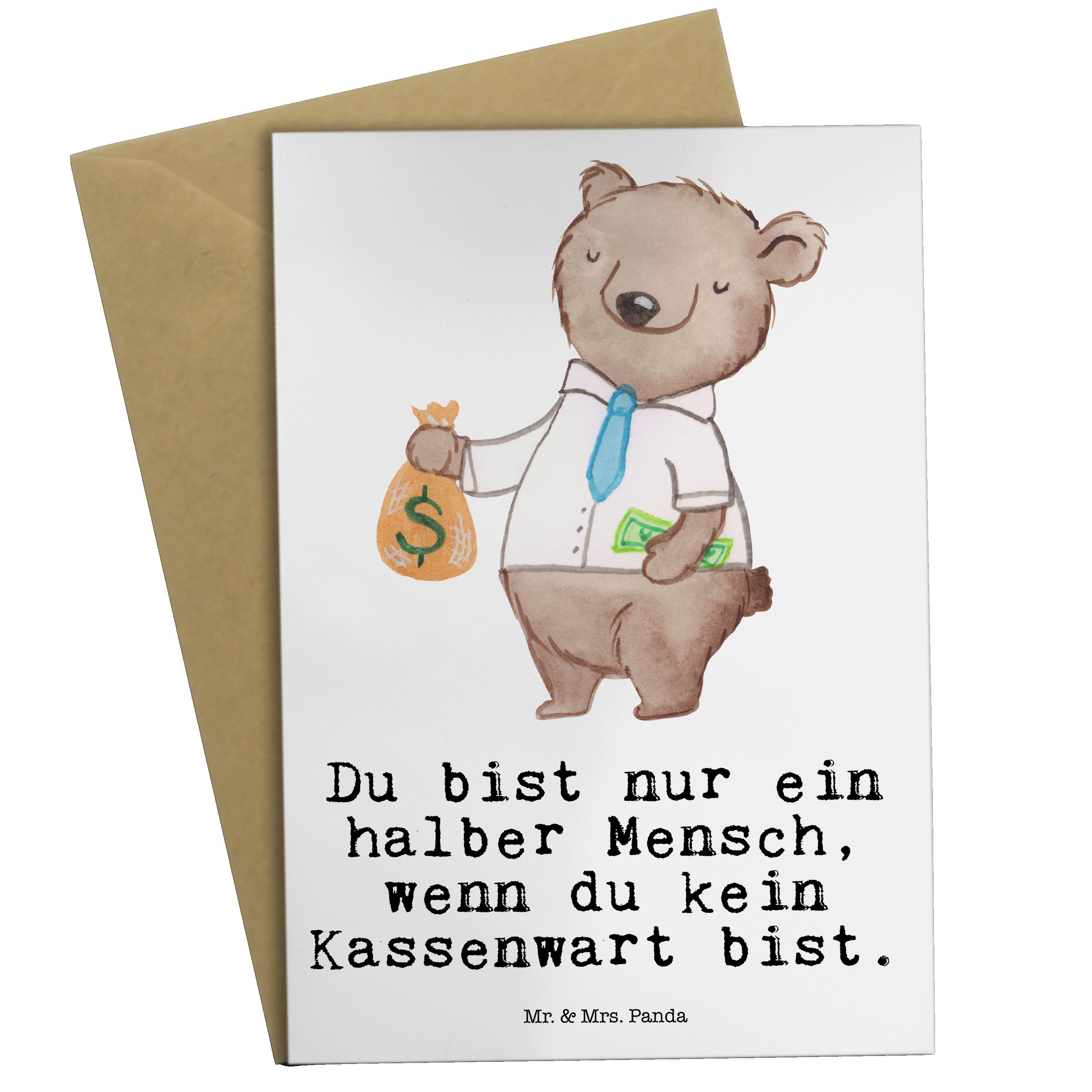 Mr. & Mrs. Panda Grußkarte Kassenwart mit Herz - Weiß - Geschenk, Schenken, Verein, Glückwunschk