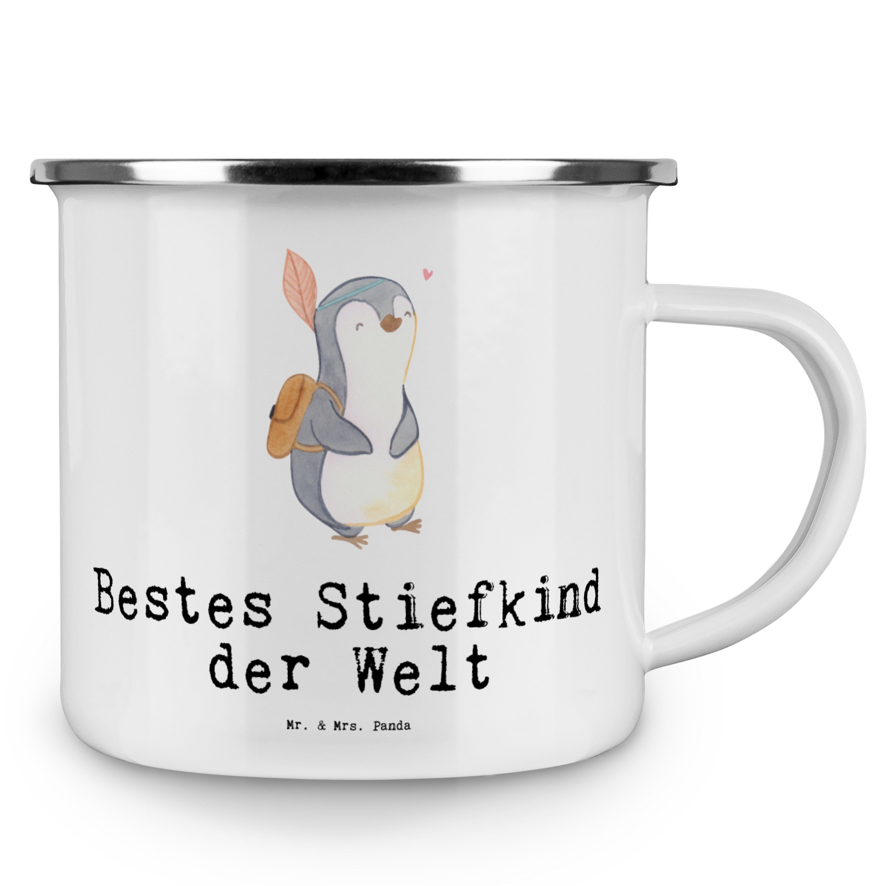 Mr. & Mrs. Panda der Stiefkind Outdoor Bestes T, Emaille Becher Pinguin - Welt Geschenk, Taufe, - Weiß