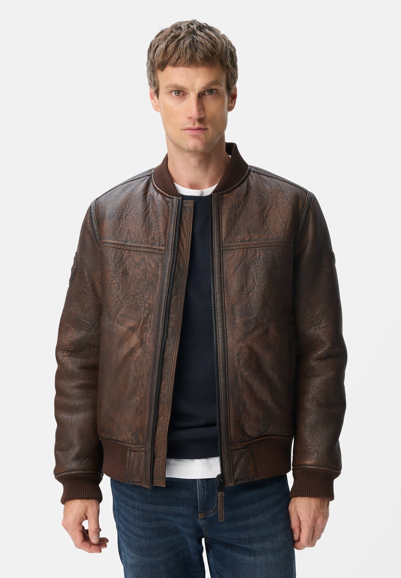 camel active Lederjacke aus echtem Leder Langarm