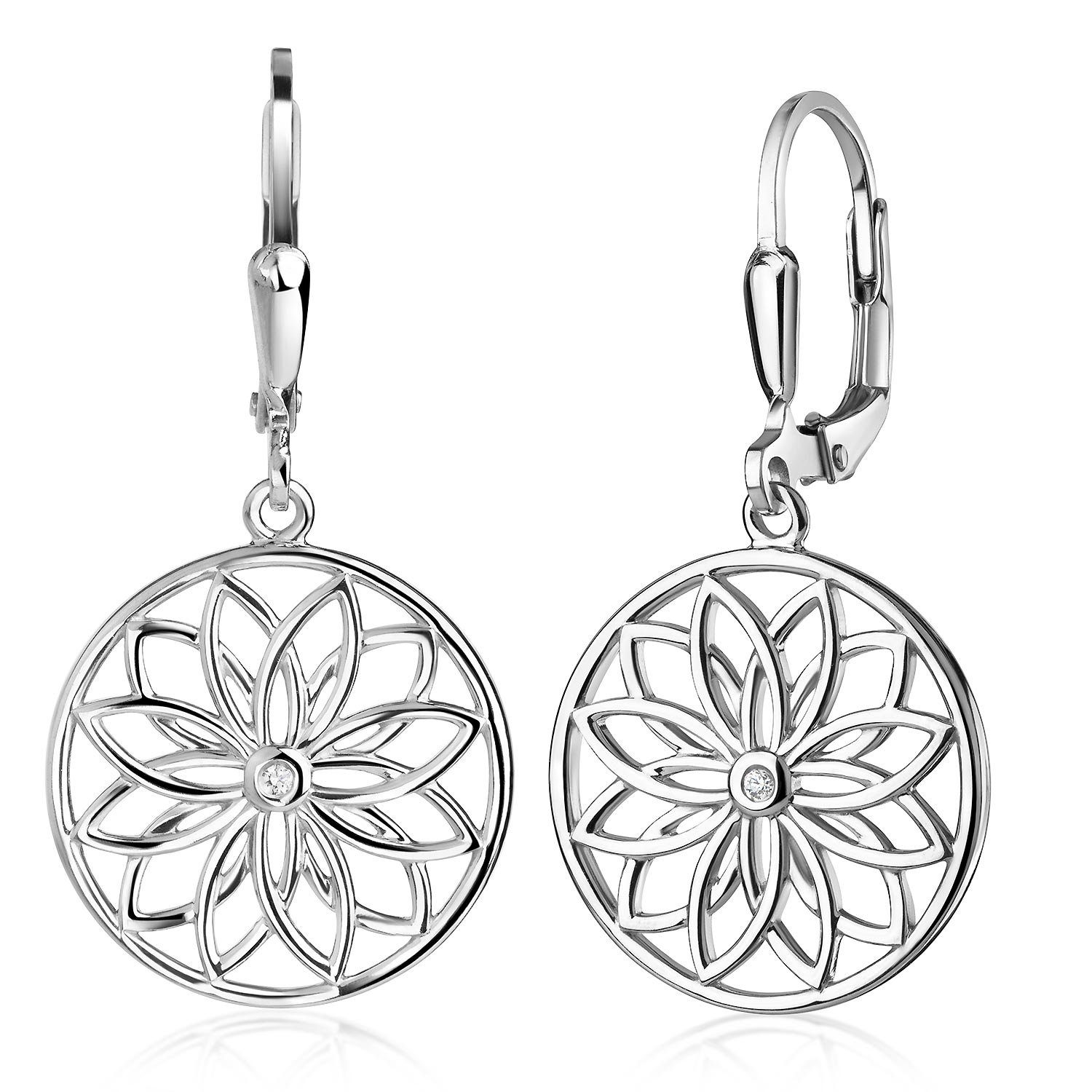 Paar Ohrhänger Damen Silber Mandala Blume Zirkonia SO-503