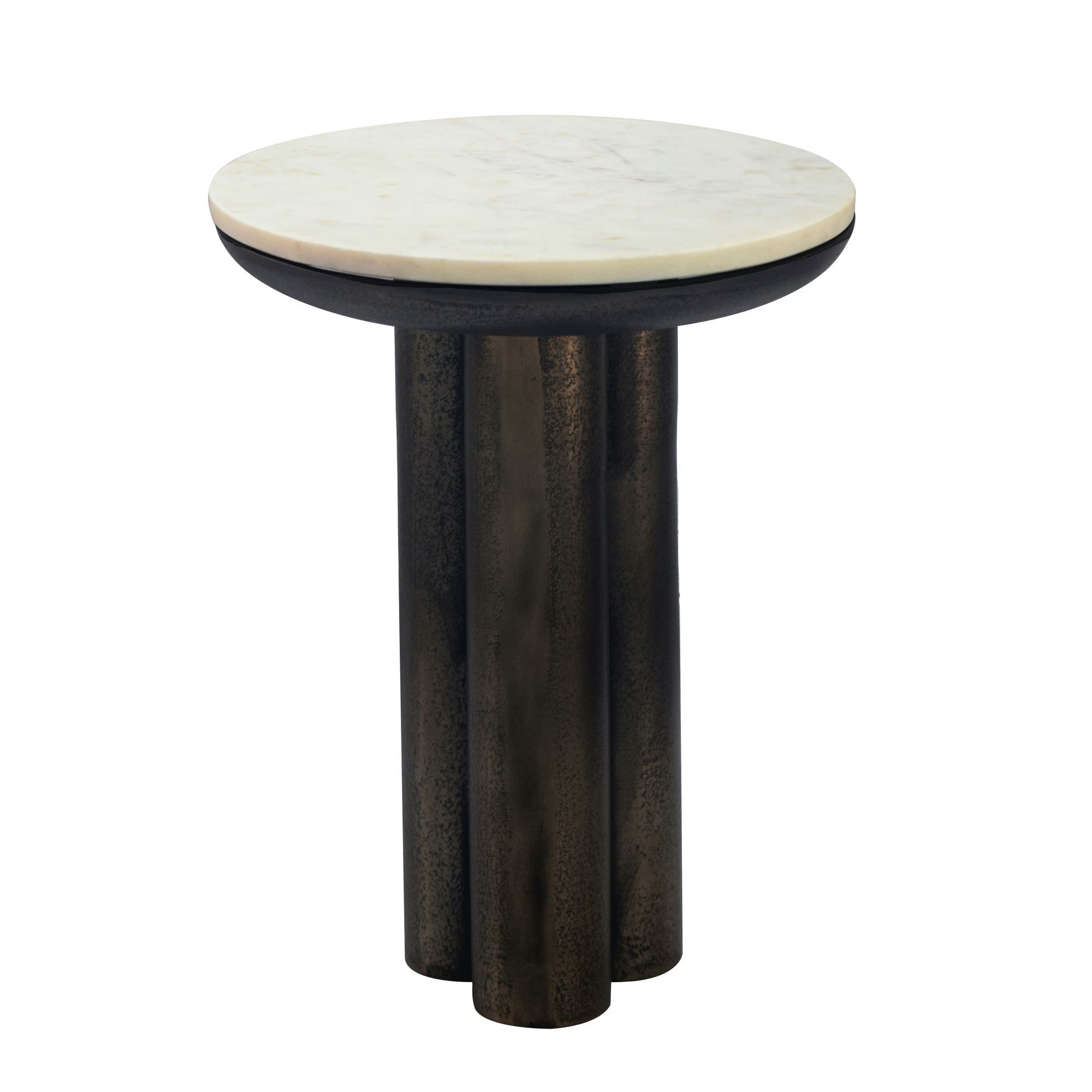 Wohnling Beistelltisch WL7.510 36cm mit Marmor Platte weiß Wohnzimmertisch Couchtisch Metall (Extravaganter Tisch in markanter Säulenoptik), Glatte Marmorplatte auf robustem Aluminium