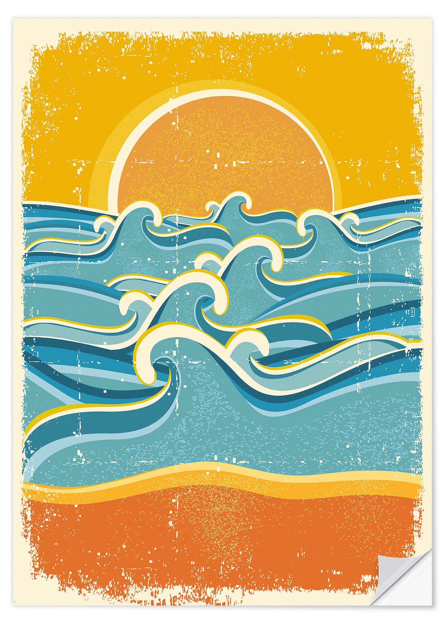 Posterlounge Wandfolie Kidz Collection, Meereswellen und gelber Sandstrand, Badezimmer Maritim Illustration