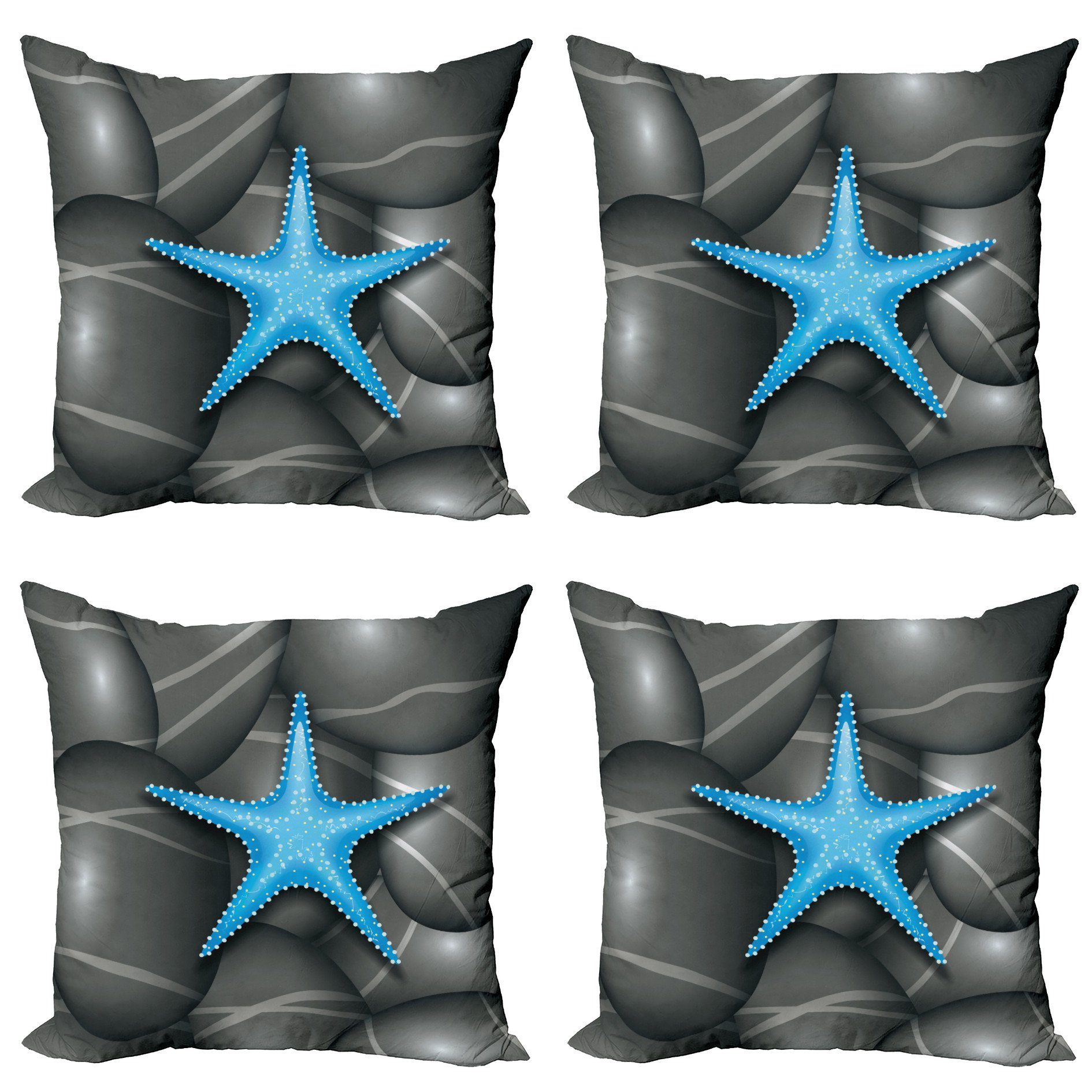 Accent Modern (4 Kissenbezüge Blau Digitaldruck, Sea Doppelseitiger Star Abakuhaus Stück), Seestern