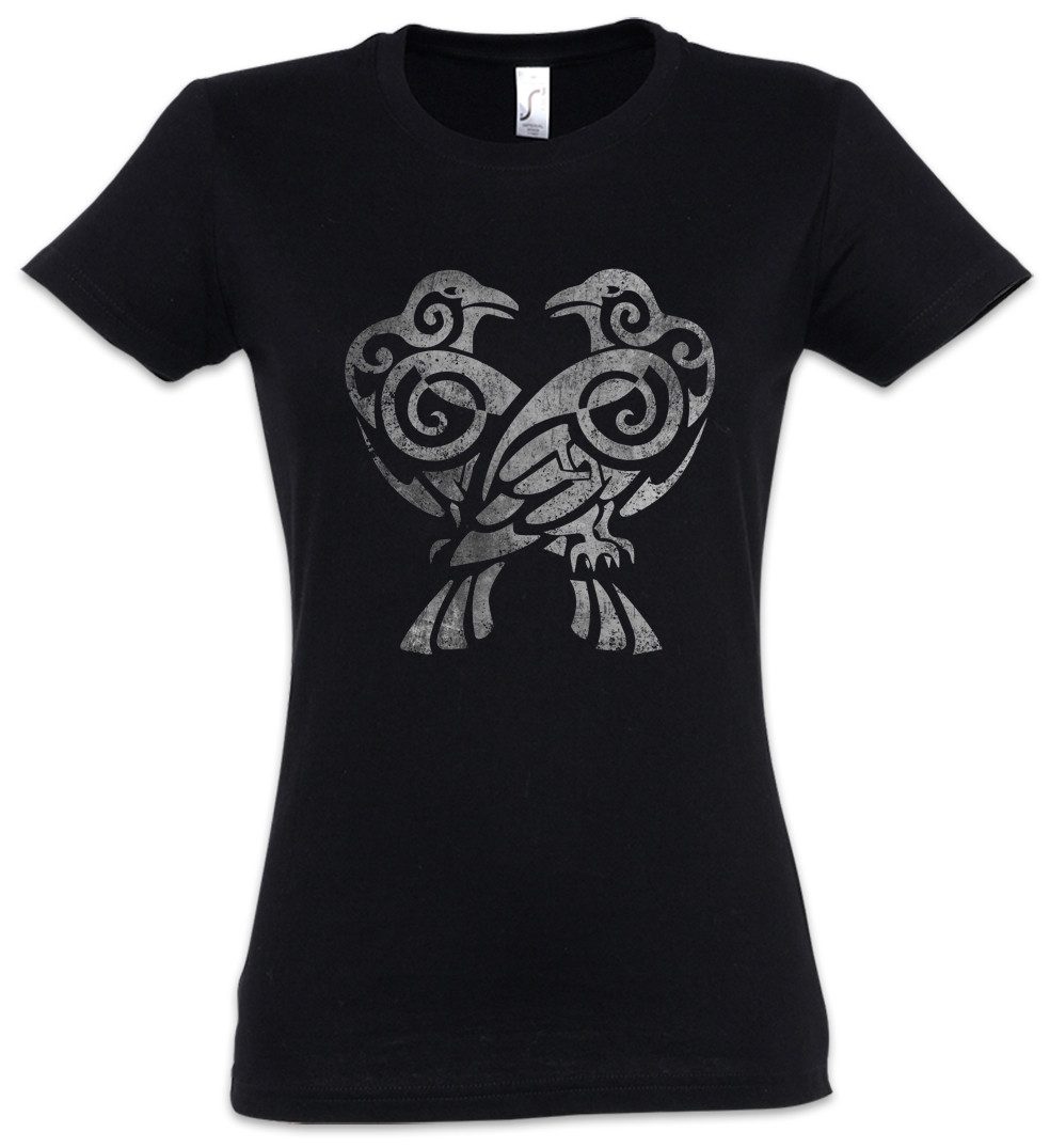Urban Backwoods Print-Shirt Hugin And Munin IV Damen T-Shirt Runen Runes Raben Walhalla Odin Thor (1-tlg) Norse Raven Vikings Wikinger