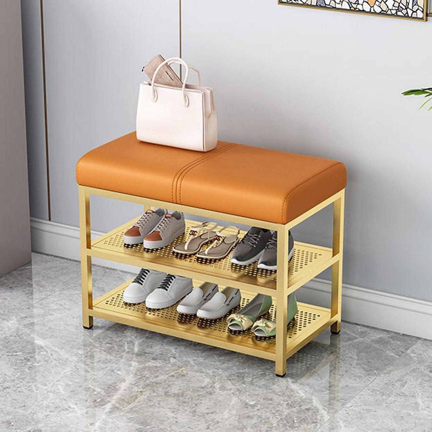 LuxusKollektion Schuhbank Schuhbank Metallrahmen Lederoptik Gold 60cm (1-St)
