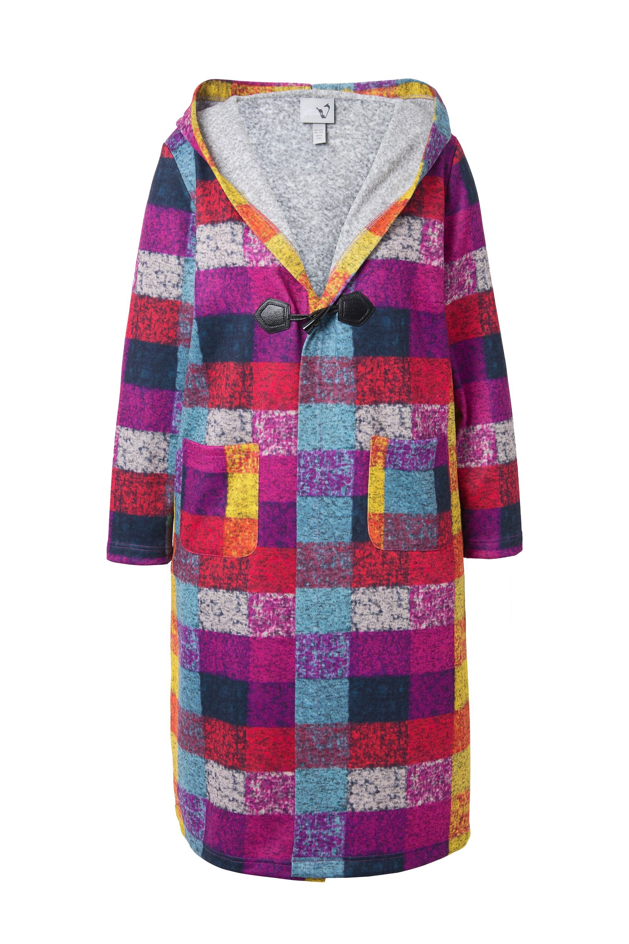 Ulla Popken Sweatjacke Long-Sweatjacke Karo Kapuze Fleecefutter Langarm günstig online kaufen