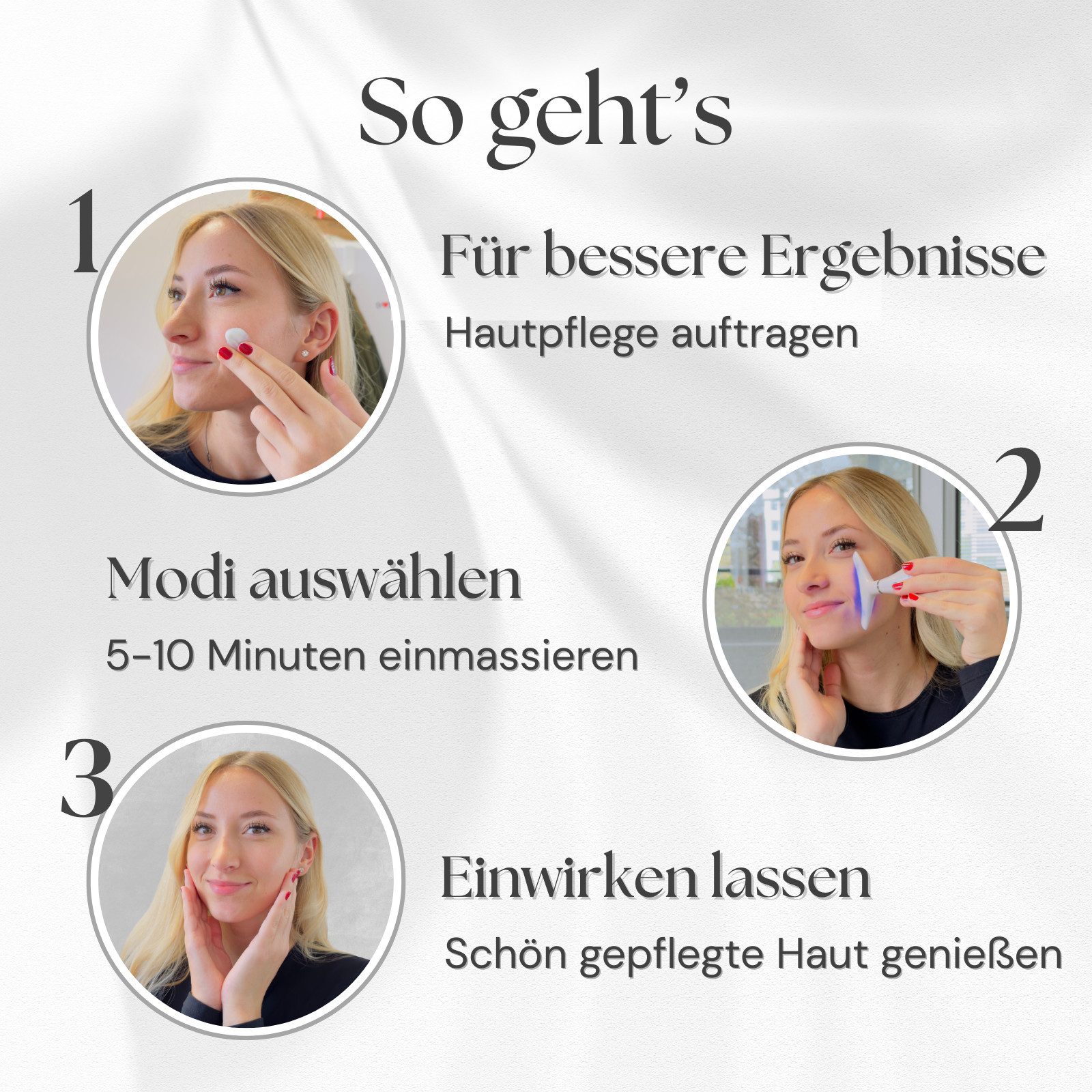 Winch Gesichtsmassagegerät Beauty Deluxe [Neuheit] Gegen Falten, LED, EMS, Anti-Aging Wunder, 3 Modi, mit LED-Spiegel, Beautygeschenk, Premium Beauty, Anti Aging, LED, Vibration, Wärme/Kälte für strahlende Haut + Spiegel