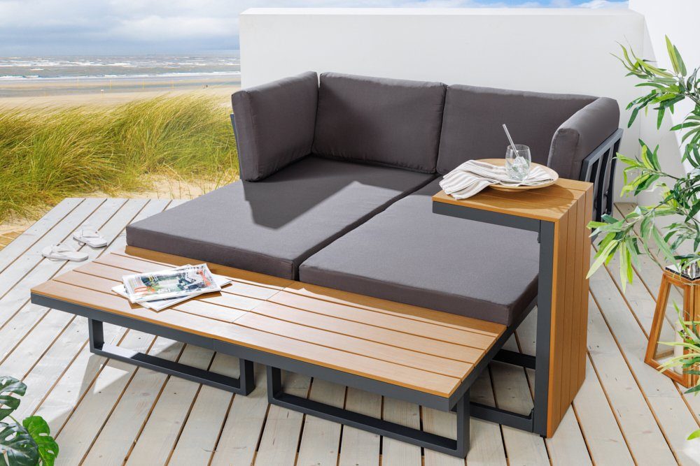 riess-ambiente Sitzgruppe IBIZA MODULAR anthrazit / · Lounge · inkl. Gartenmöbel-Sets LOUNGE grau · Sofa / 3-tlg), & natur, Outdoor Tisch 250cm · (Set, wetterfest