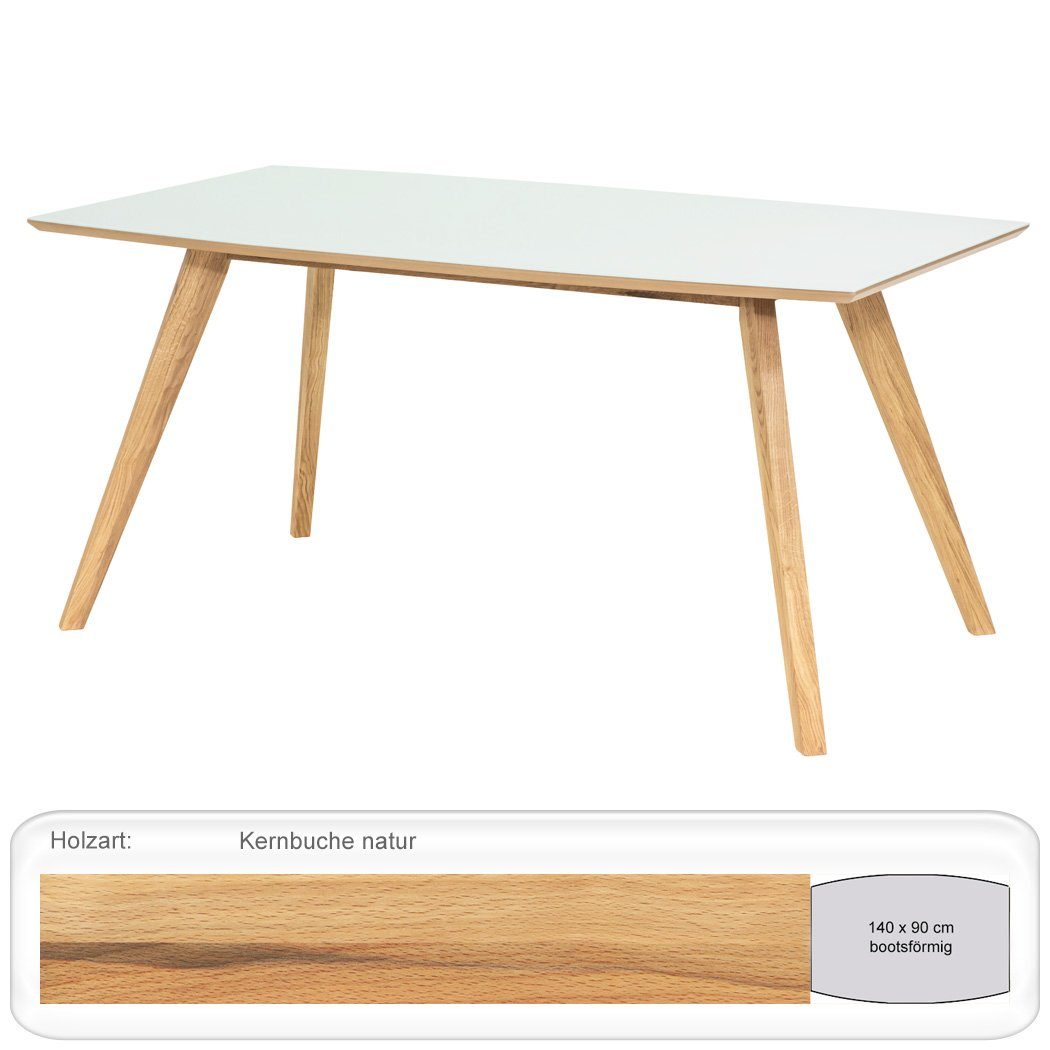 Glasauflage 90 cm mit Esstisch Kernbuche expendio weiß lackiert Tromsa Esstisch Kernbuche 140 lackiert / matt Glas x Vidrio, massiv