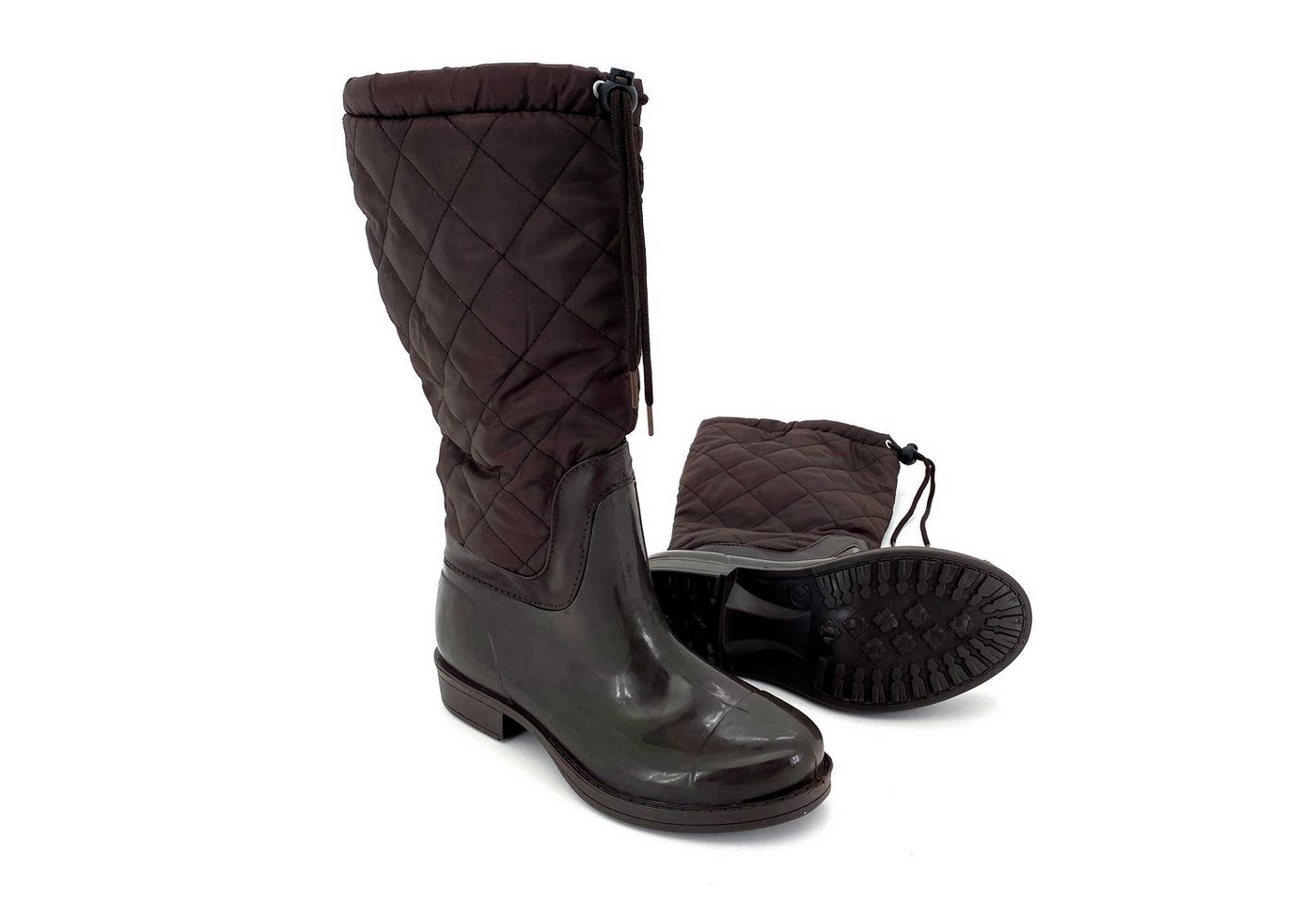 heimtexland Gummistiefel Daunen Stiefel Hochschaft Trend Boots Gummistiefel (Typ880, Braun) gesteppt I wasserdicht I Damen Mädchen Regenstiefel