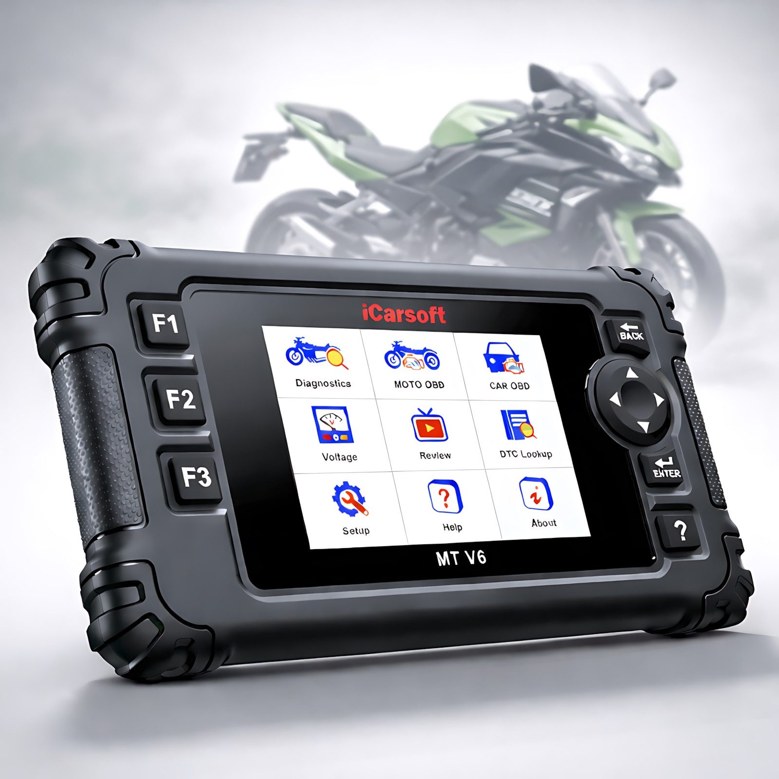 iCarsoft OBD2-Diagnosegerät MT V6 für Kawasaki Motorräder OBD Scanner inkl. Adapter +Updates