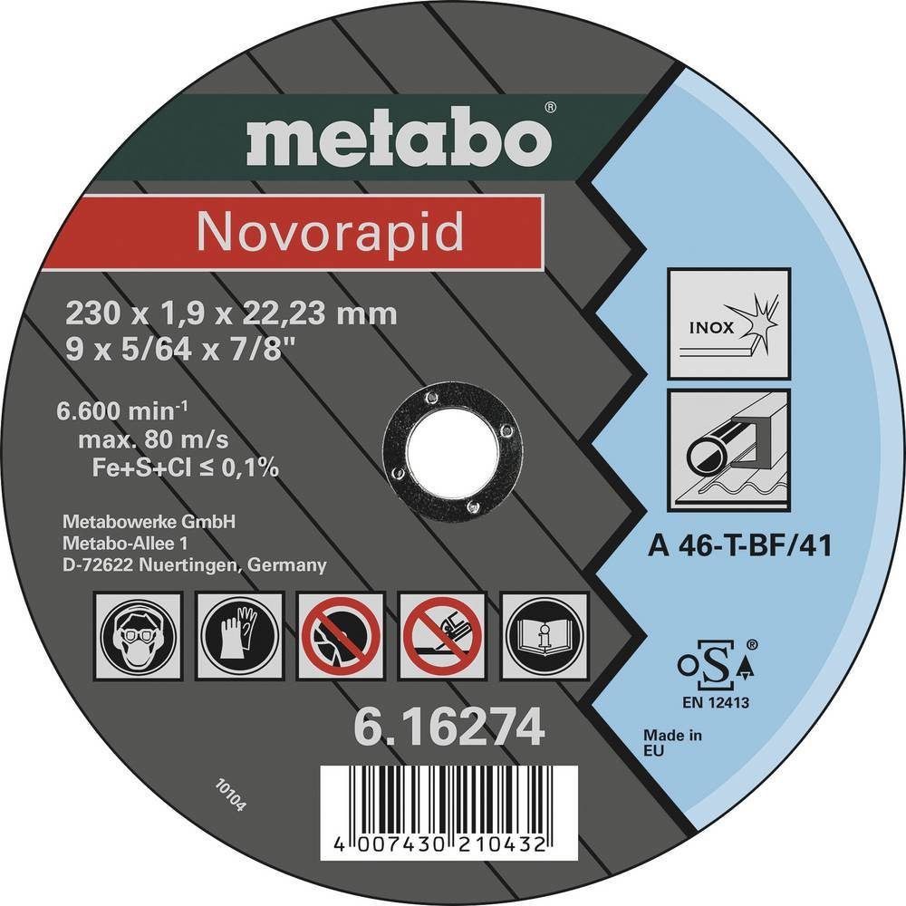 Trennscheibe x 1.9 NOVORAPID INOX 41 22.23 TF 230 mm x metabo
