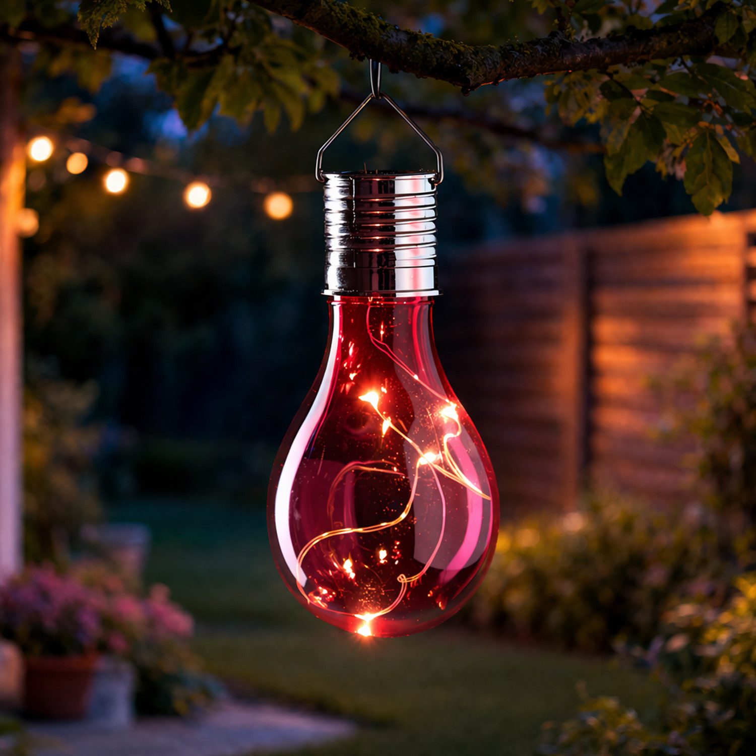 MARELIDA LED Solarleuchte LED Solar Glühbirne hängend Gartenleuchte für Terrasse Balkon pink, LED Classic, warmweiß (2100K bis 3000K)