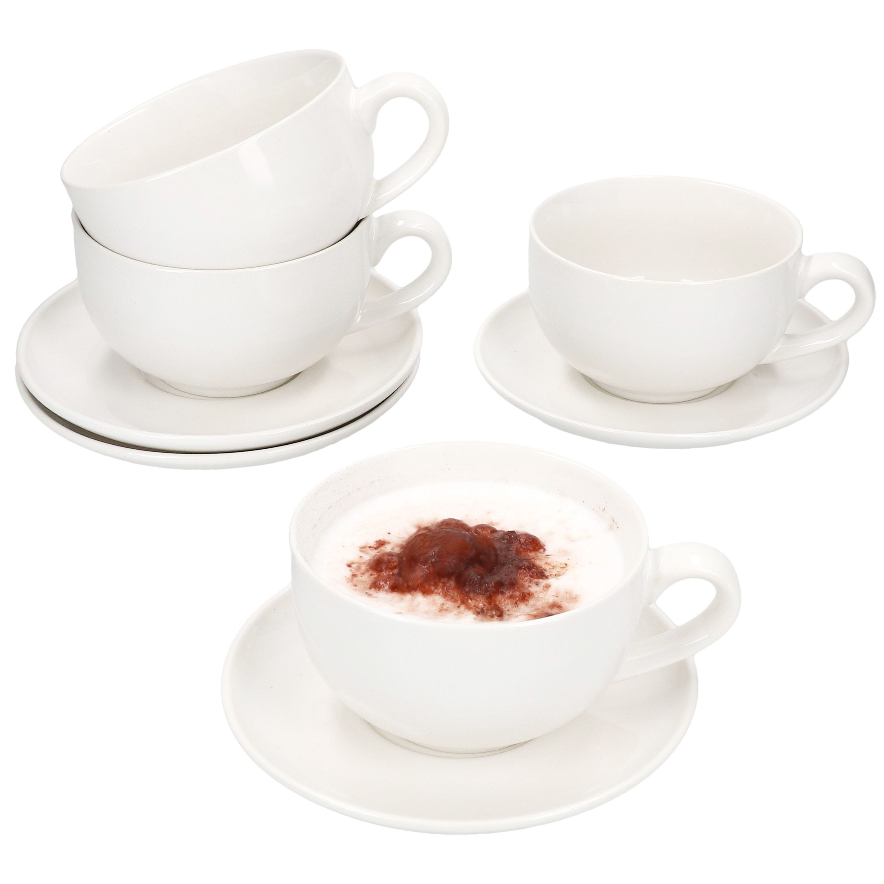 MamboCat Becher MamboCat 4er Set CREME Cappuccinotassen 200ml & Untertassen Cremeweiß, Steingut