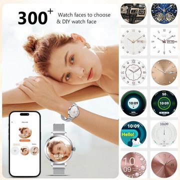 Marsyu Smartwatch (1,1 Zoll, Android, iOS), mit Telefonfunktion,Fitnessuhr,High-End Runde, Sportuhr Mode Geschenke