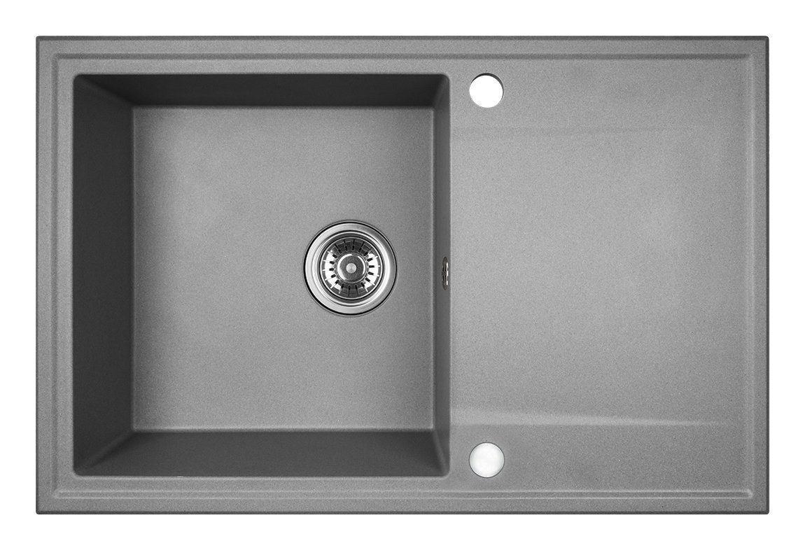 KOLMAN Küchenspüle HUNTER Granitspüle Einzelbecken 44x67 mit Siphon in Grau, Rechteckig, 44/16.5 cm, Grau, in Grau